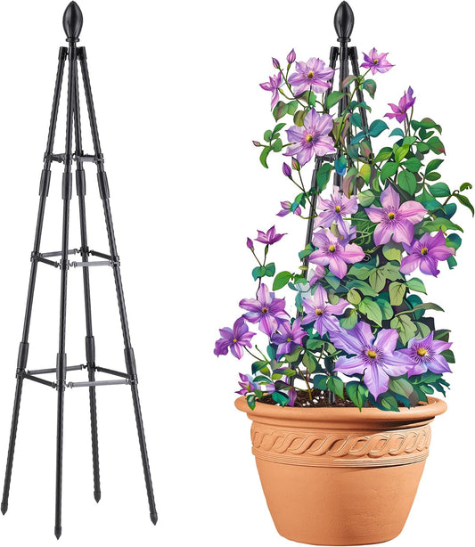 4 Ft Tower Obelisk Trellis for Potted Climbing Plants, Garden Trellis Rustproof Plastic Coated Metal Plant Support for Vegetables, Vines and Rose Bushes