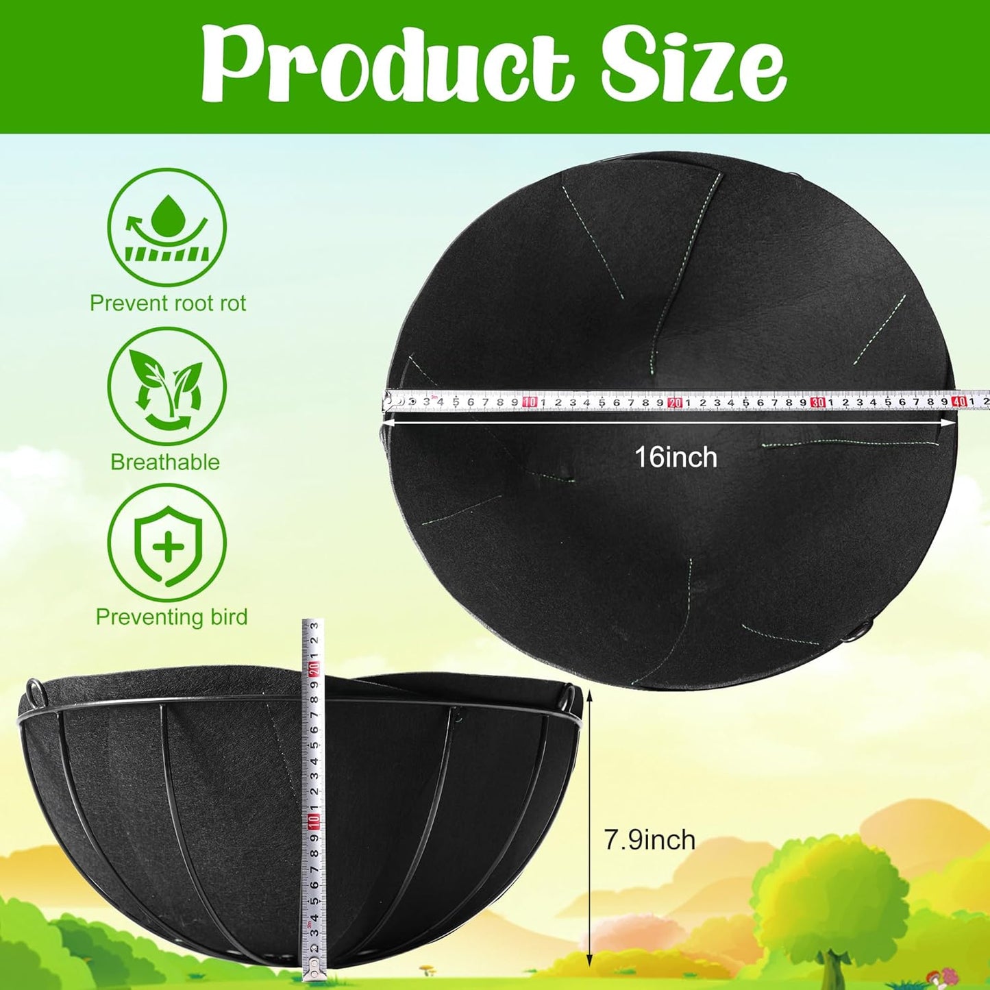 Adnee 3 Pcs 16 Inch Fabric Planter Basket Liner-Felt Flower Pot Liners-Hanging Plant Basket Fiber Insert for Garden Wall Hanging Planter Flower Vegetables(Round)