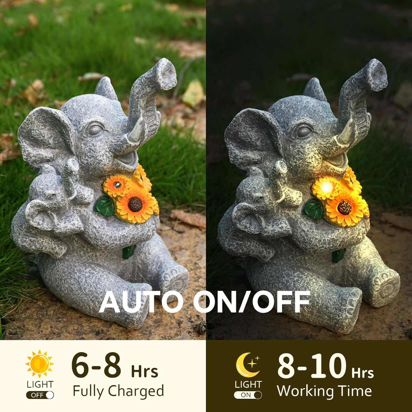 Elephant Gifts for Women, Solor Statue for Garden, Elephant and Sunflower Figurine with Lights, Outdoor Decorations for Yard Lawn Patio, Gifts for Mom Grandma Mother in Law Gardener Mother'Day