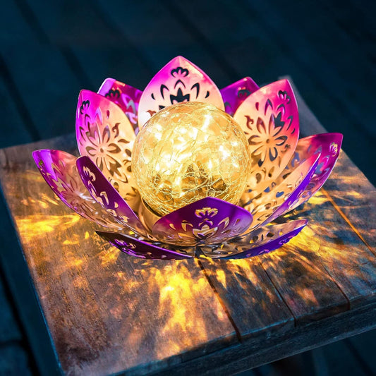Huaxu Solar Garden Lights Outdoor Decorative - Bright Lotus Flower Table Lamp, Waterproof Solar Lights for Patio Pathway Yard Balcony Outside Decor