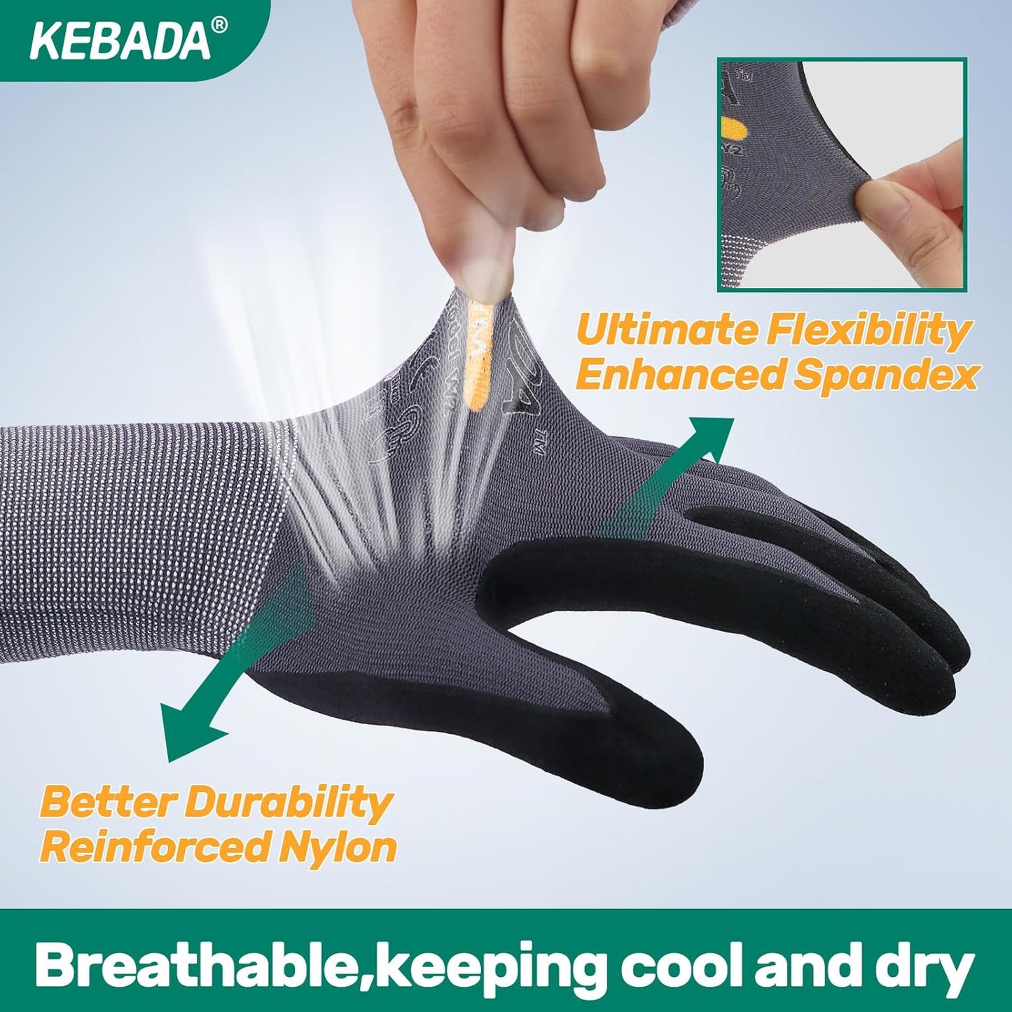 Kebada W2 Work Gloves for Men and Women, Nitrile Coated Working Gloves for Gardening, Construction, Warehouse, Safety Gloves for Work in Yard and Outdoors, 6 Pairs, Small