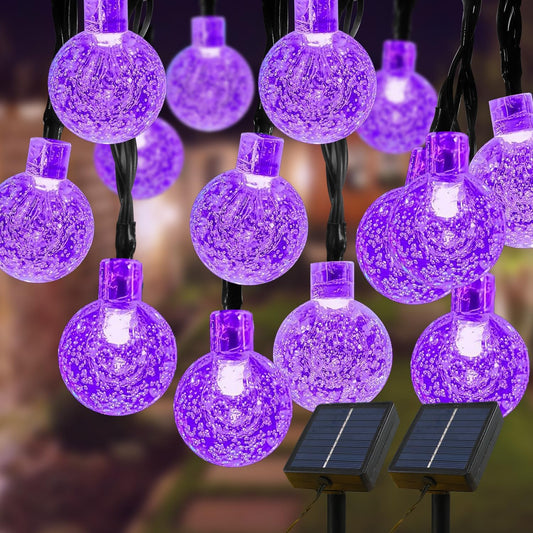 Solar Lights Outdoor Waterproof, 2 Pack Total 120LED 72FT Solar String Lights for Outside with 8 Modes, Outdoor String Lights Crystal Globe Patio Lights for Garden Yard Party Decor (Purple)
