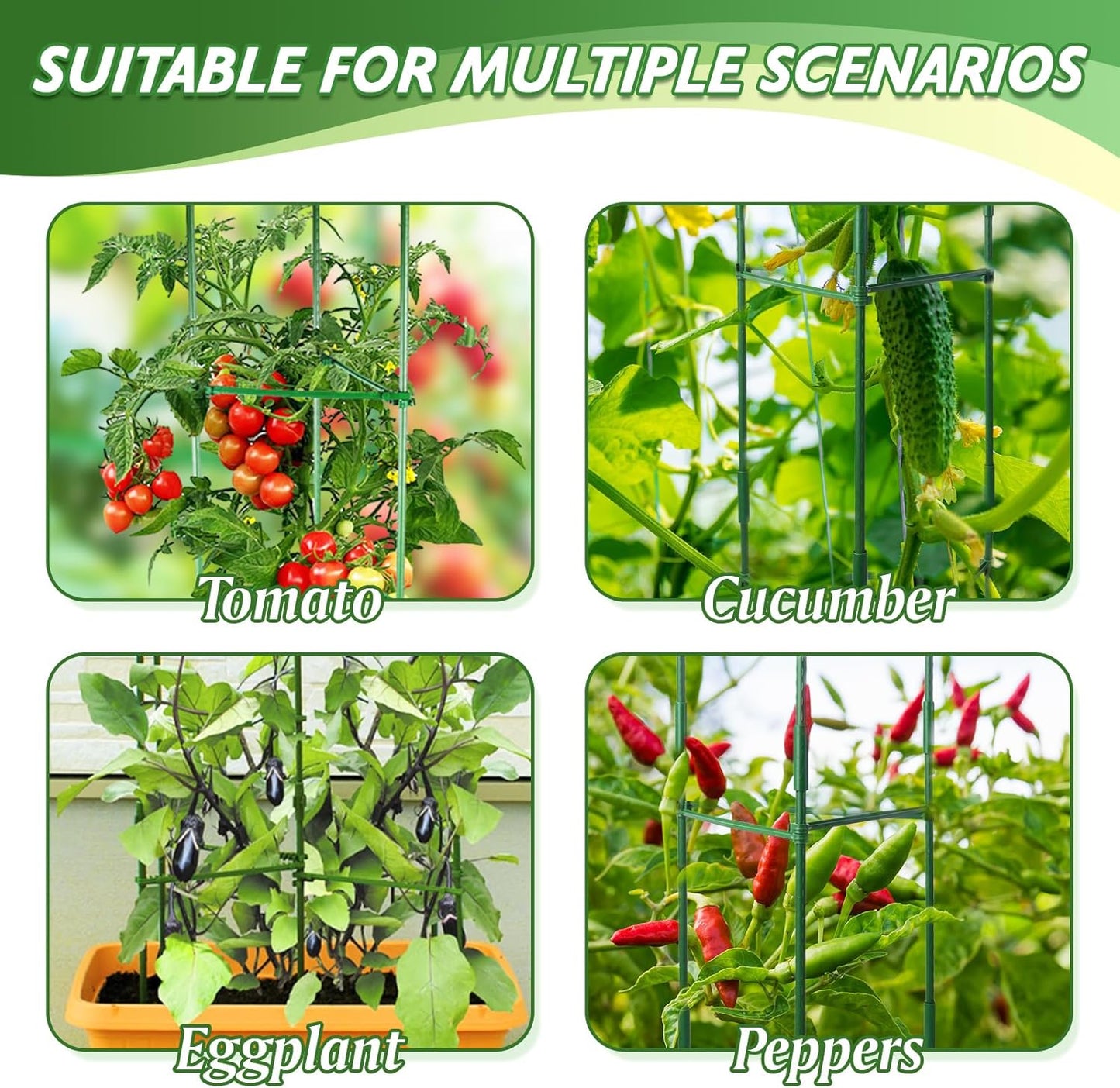 6 Pack Tomato Cage for Garden & Pots, Rust-Resistant Tomato Stakes Plant Cage Trellis Support for Climbing Vegetables Plants Flowers - 48 Inch