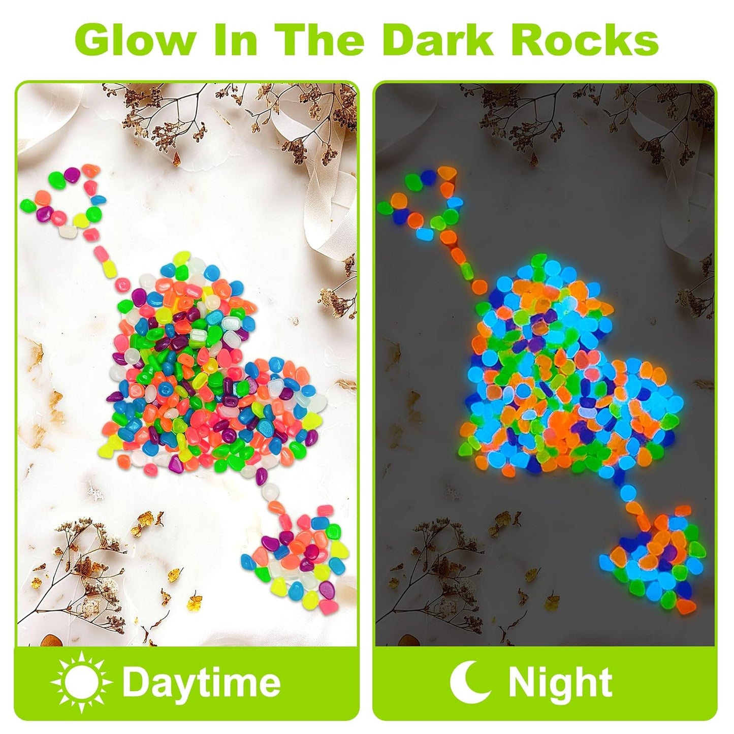 800pcs 5-8mm Colorful Glow in The Dark Garden Pebbles Stones 5-8mm Luminous Stones Glow in The Dark Rocks Outdoor Glow Pebbles Aquarium Rocks for Garden Path Walkway Yard Fish Tank Plant Pots