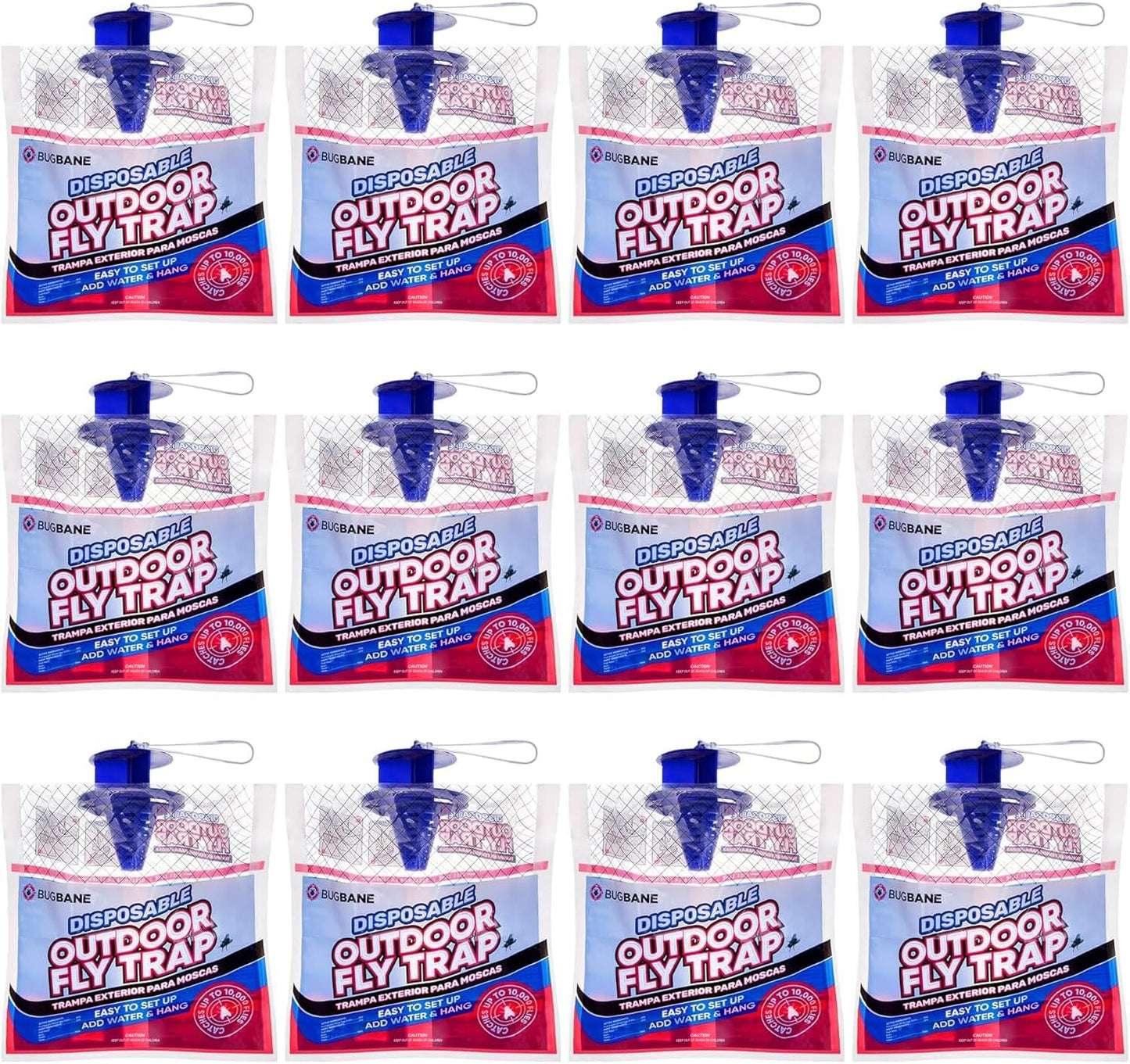 Fly Traps Outdoor Fly Trap for Patio. 12 Non-Toxic Pre-Baited Flies Bags Outdoor Disposable. Hanging Bug Catchers for All Filth Flies Killer for Outside Bug Control in Yard Horse Ranch Trash Can