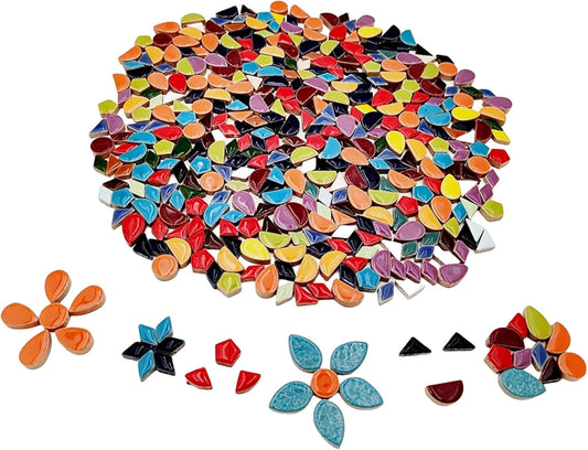 500g/1.1lb Random Color Irregular Ceramics Mosaic Tiles,DIY Making Creative Ceramic Mosaic Tiles for DIY Craft Plates Flowerpots Vases Cups Mosaic Making Supplies (Irregular Mix Color)