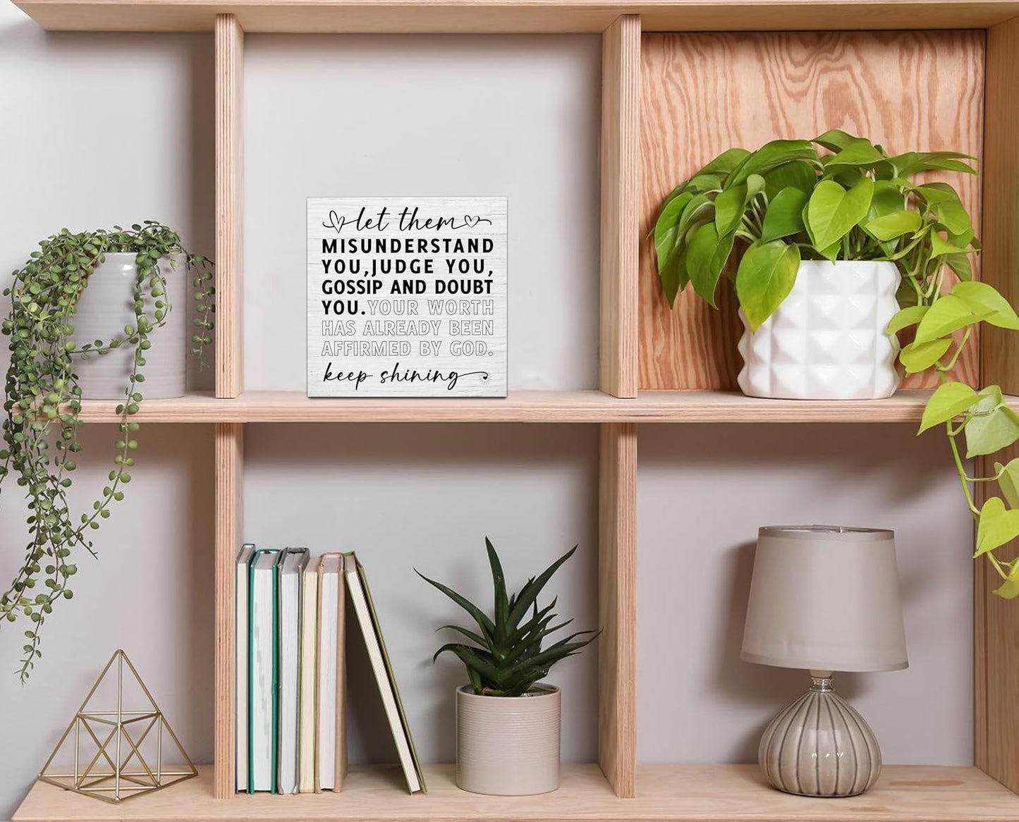 Let Them Wooden Sign, Desk Decorations For Women Office, 5x5 Inch Farmhouse Funny Office Decor Wood Box Sign, Desk Shelf Cubicle Accessories, Appreciation Gifts for Coworkers Boss, 09