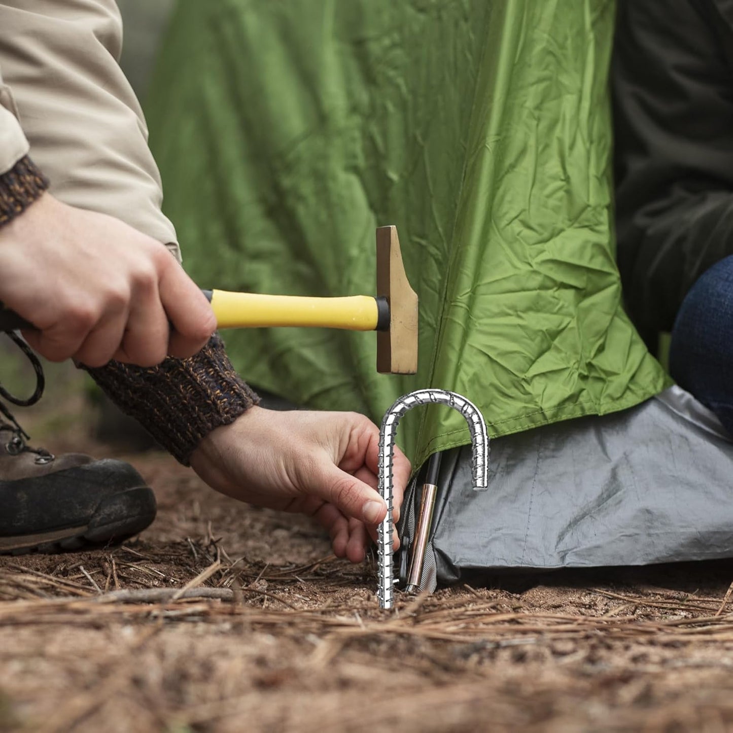 12 Pack 12 Inch Rebar Stakes Heavy Duty J Hook Ground Anchors, Anti Rust Metal Steel Tent Stakes Garden Fence Stakes, Silver