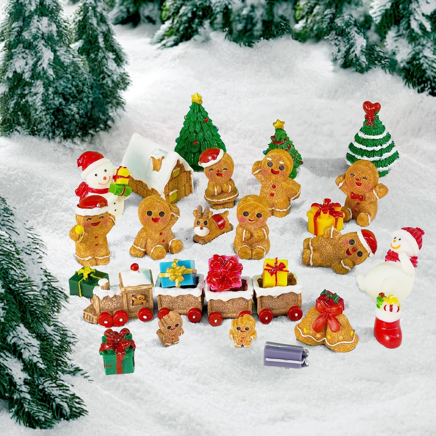 30 Pcs Mini Christmas Figurines Christmas Miniature Gingerbread Man for Fairy Garden and Snow Globes Christmas Decor