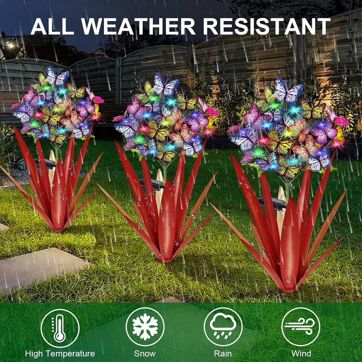 Homight Solar Metal Agave Butterfly Flower Stick Garden Sculpture - Outdoor Christmas Lights, Swaying Solar Lights Gift (2 PCS RED)