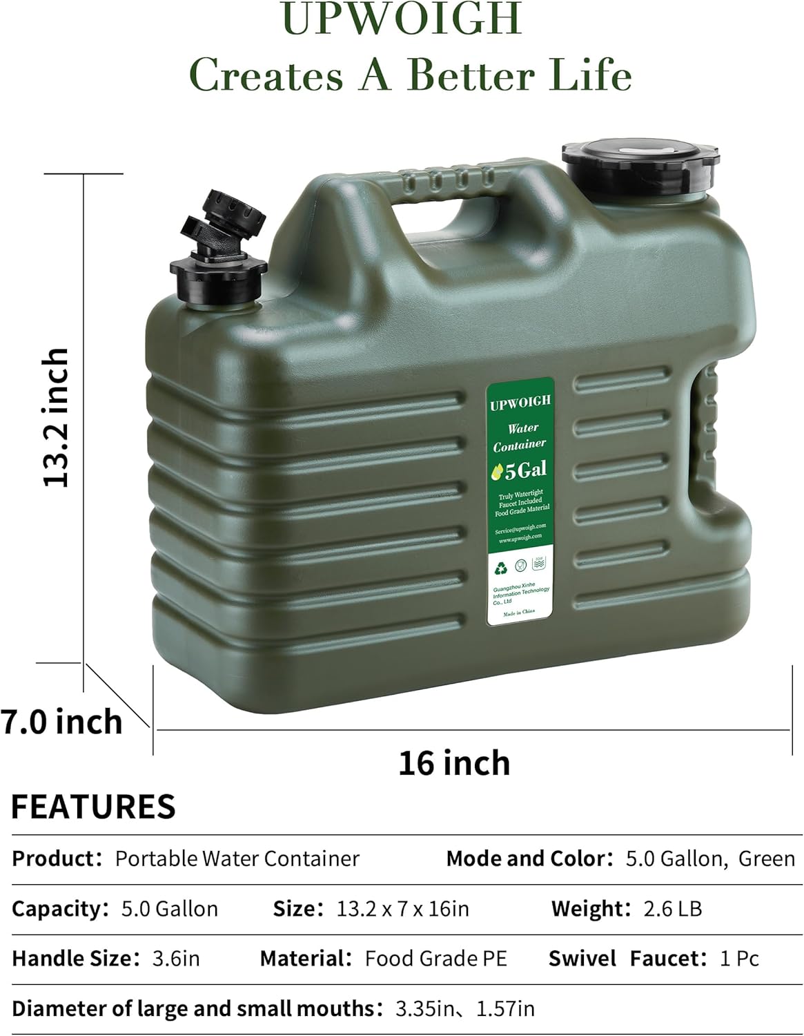 5 Gallon Water Jug and 2.6Gal Collapsible Water Bag Set of 2,Thickened Water Storage Overlanding Gear Containers, Camping Essential Leak-Proof Green Portable Water Tank,BPA Free Outdoors Hiking