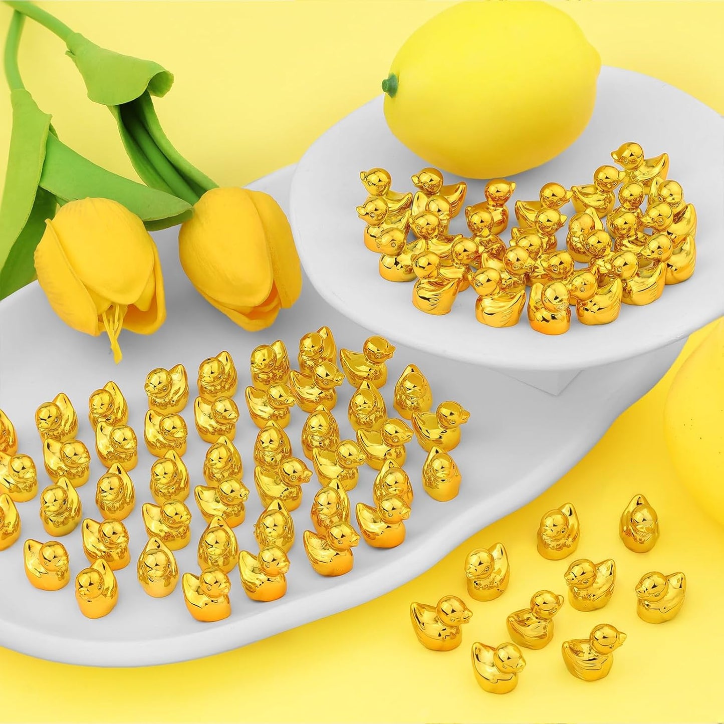 80Pcs Mini Golden Duck Statue Golden Duck Figurines Micro Garden Landscape Dollhouse Cake Decoration Potted Plants DIY Craft Charms for Party Gift