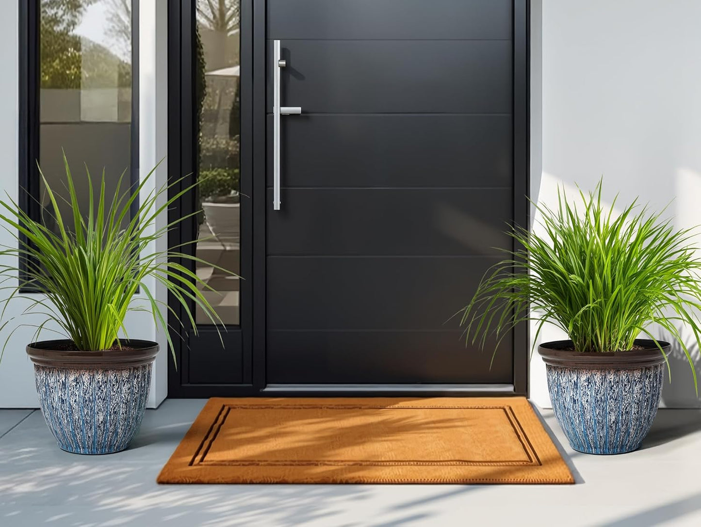 15" D Large Flower Pots, 2-Pack Big Planters for Indoor Outdoor Plants, UV-Protect PP Container for Garden Patio Yard Balcony Porch or Home Decor, Artistic Floating Blue & Brown Glaze