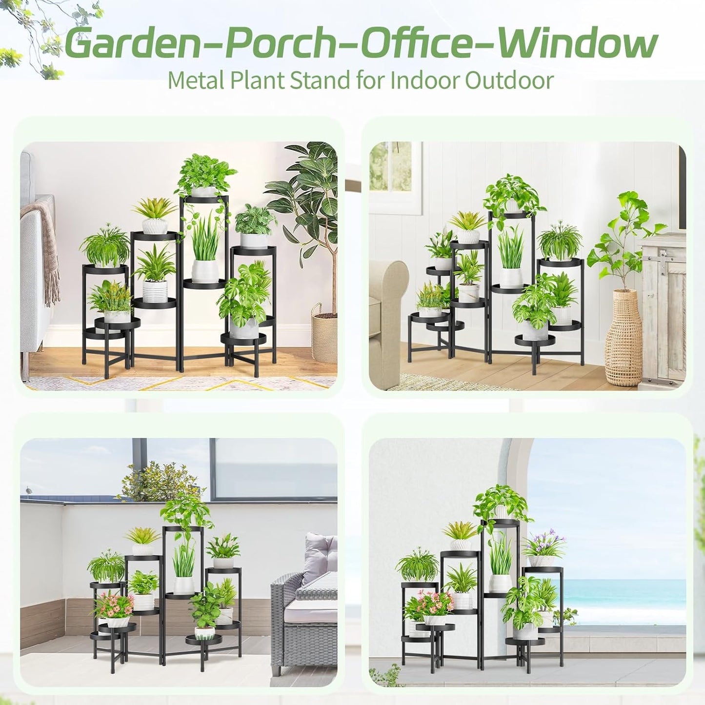 iDavosic.ly Plant Stand Indoor Outdoor, 10 Tier Corner Metal Flower Display Holder Shelf, Folding Tall Orchid Rack for Patio Balcony Porch Garden Living Room House, Black