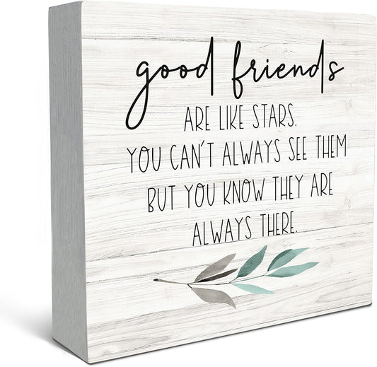 SRADMO Good Friends Are Like Stars Wood Box Sign Desk Decor, Inspirational Long Distance Friendship Wooden Block Box Sign Decoration For Home Bedroom Girls Room Office Shelf Table Decor