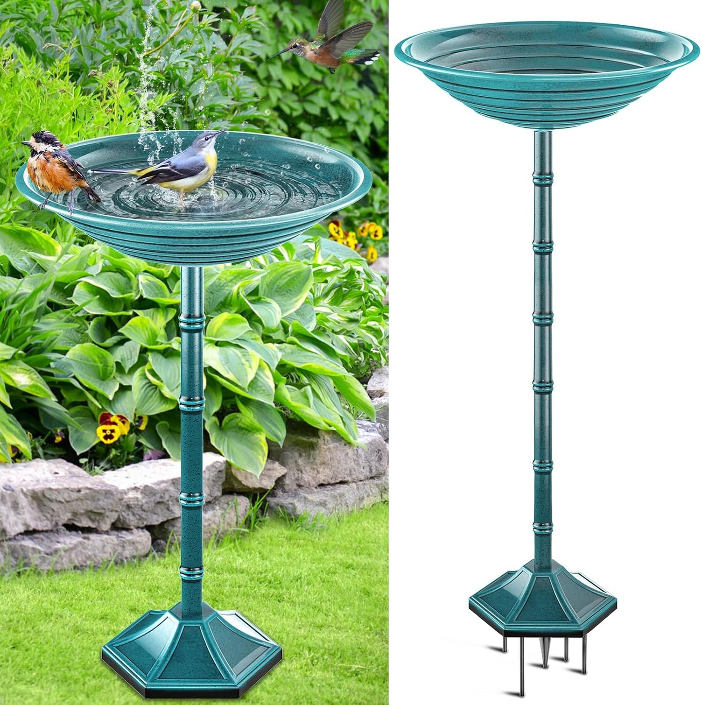 Bird Bath for Outside with Pedestal, Vintage Freestanding Garden Metal Birdbaths & Birdfeeder, Birdbaths Bowl Bird Baths for Outdoors Yard Garden Lawn Decor (Green)