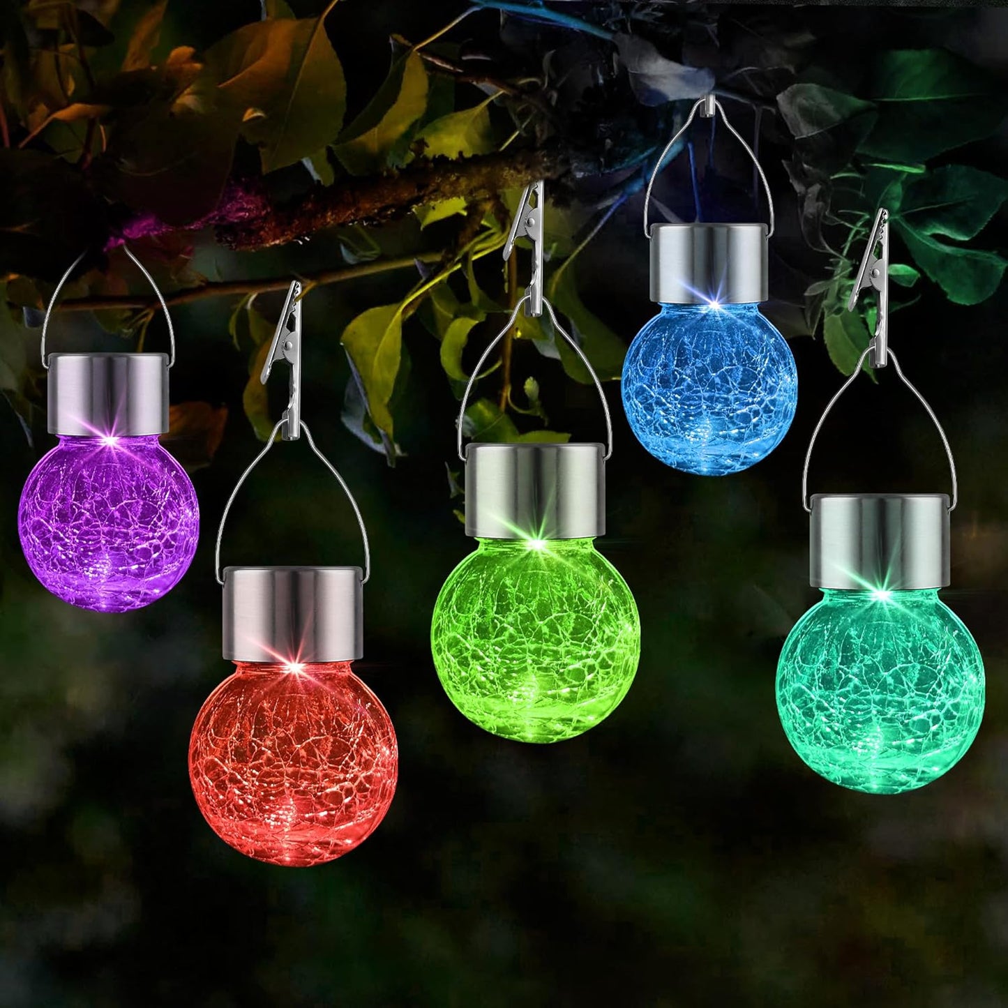 Solar Lights Outdoor Hanging Decorative Globe 8 Pack, Waterproof Solar Lantern with Handle and Clip, Solar Powered Glass Ball Lights for Garden Yard Fence Tree Umbrella Holiday Décor, Color Changing
