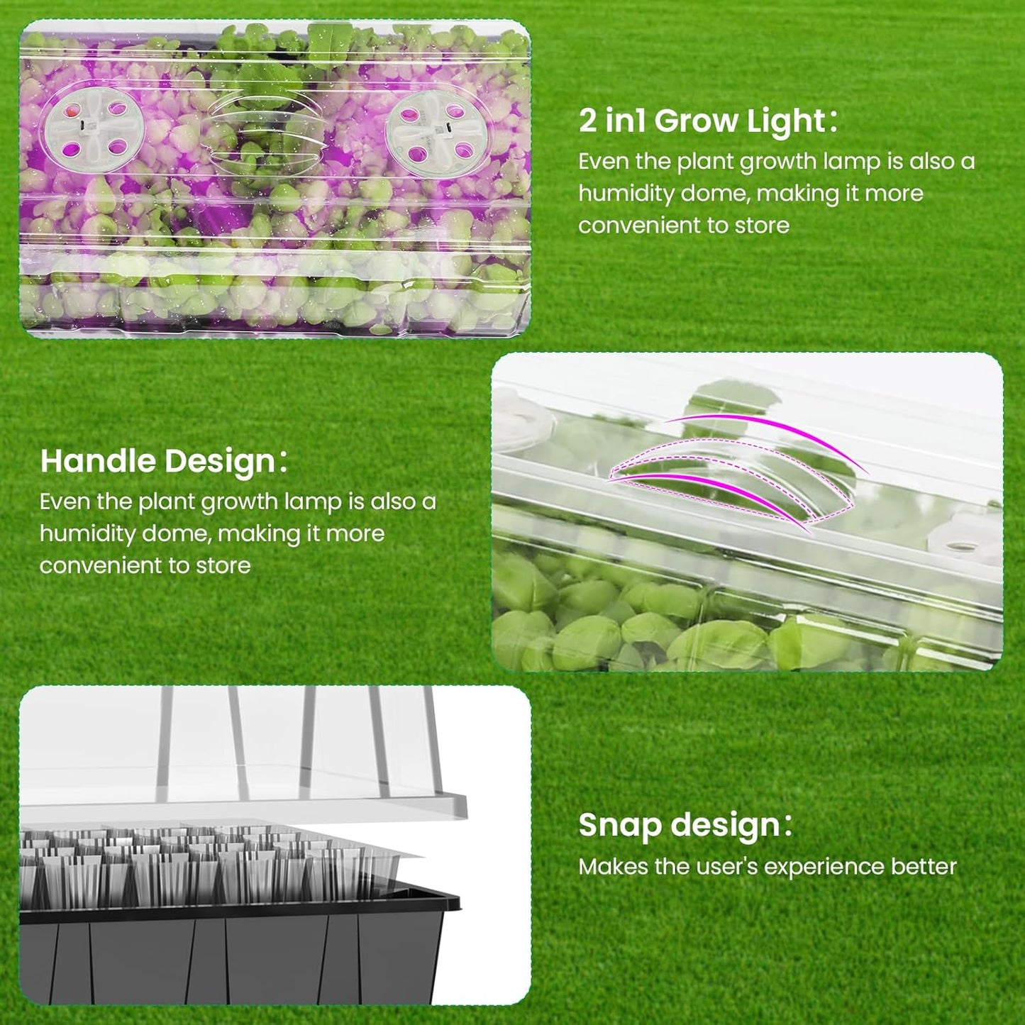 MIXC Seed Starter Tray with Lights, 2 Packs Mini Propagator Plant Grow Kit Greenhouse with Humidity Vented Domes and Base for Seeds Starting, Black