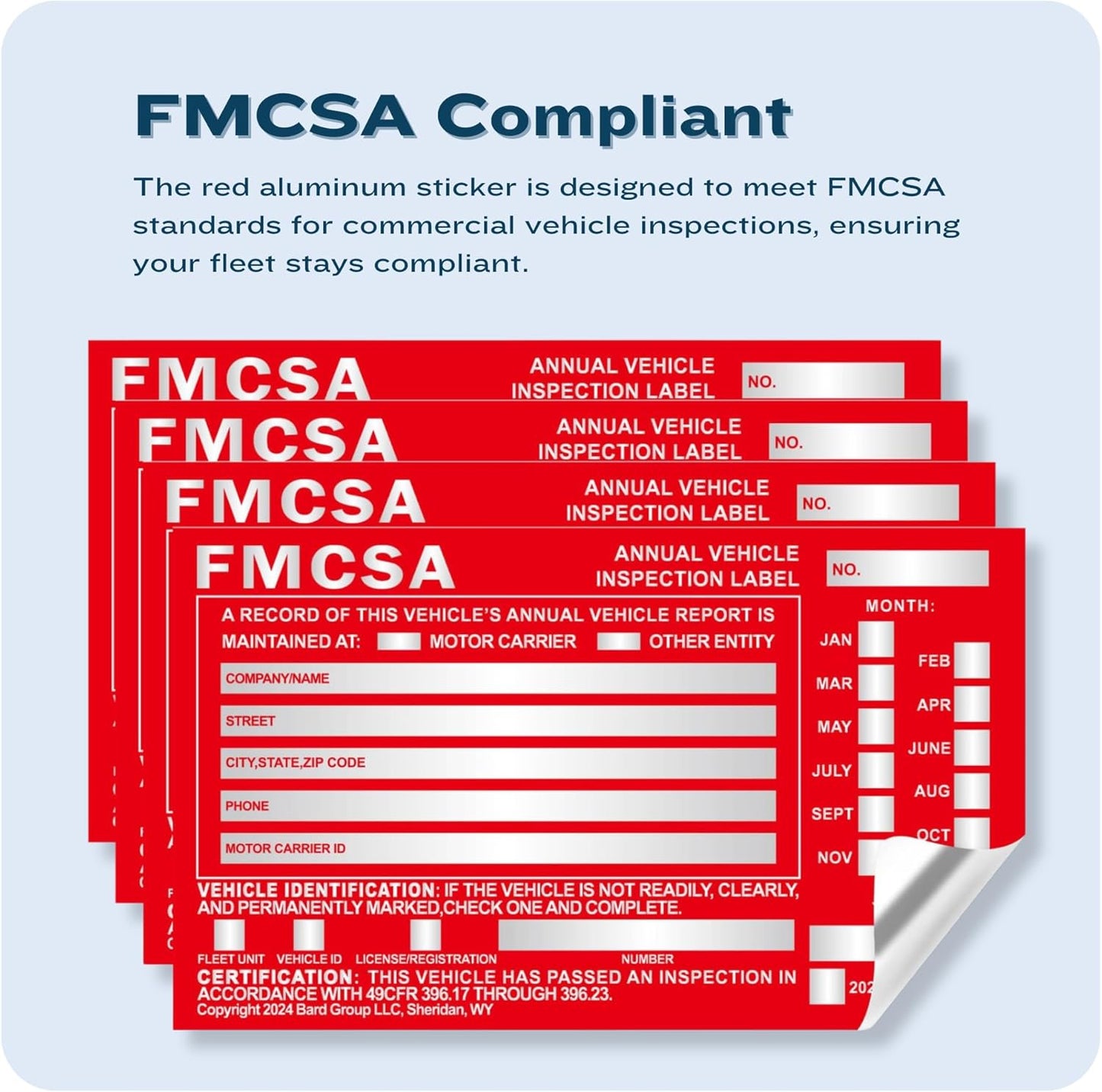 60-Pack DOT Compliant Aluminum Annual Vehicle Inspection Label – Red FMCSA Label with Punch Boxes