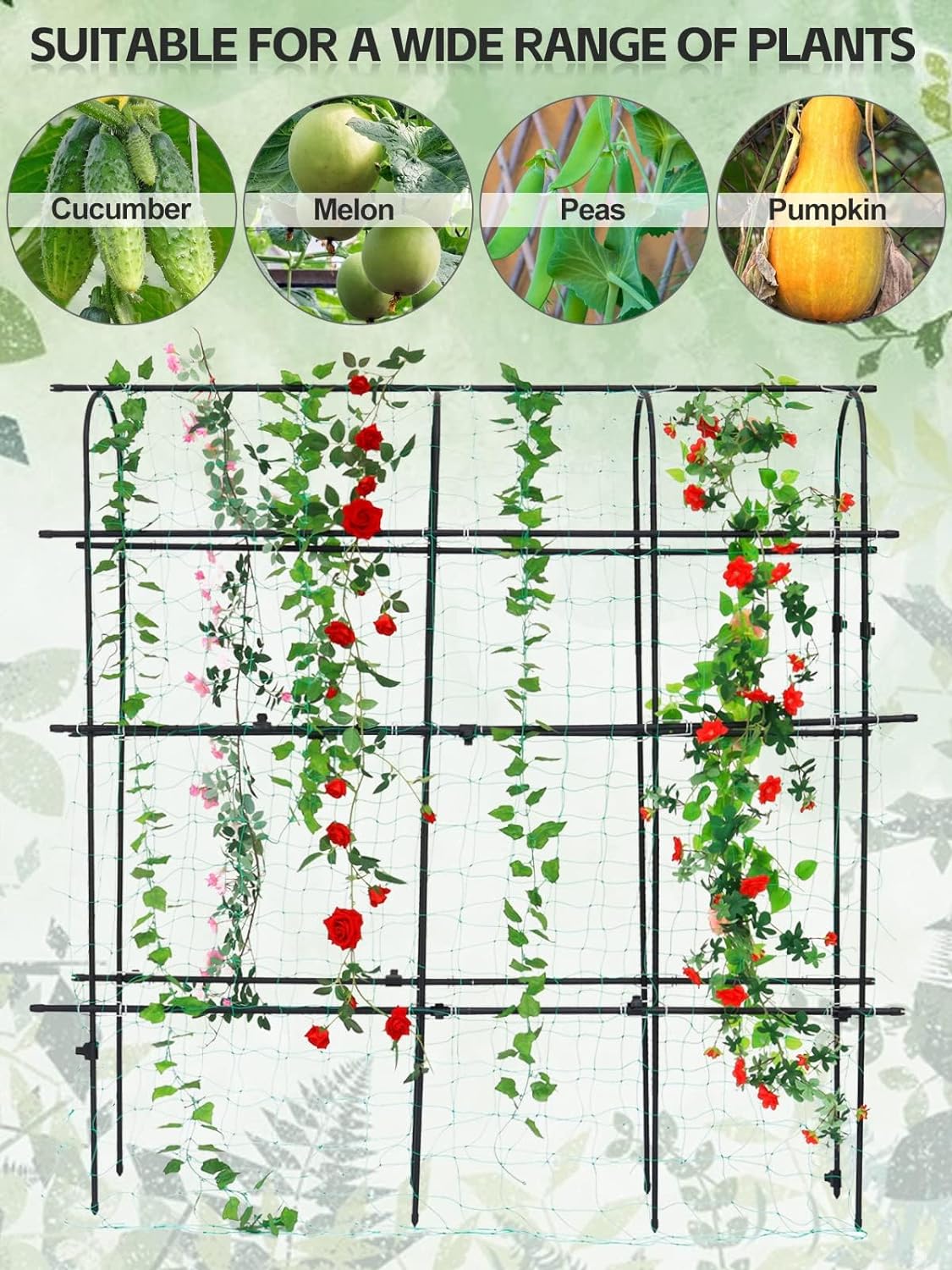 6×6 Feet Garden Trellis for Climbing Plant, Kalolary Large Garden Cucumber Trellis U-Frame Vegetable Beans Fruit Grow Trellises Rustproof Metal Plant Climbing Support for Indoor Outdoor Vine Stand