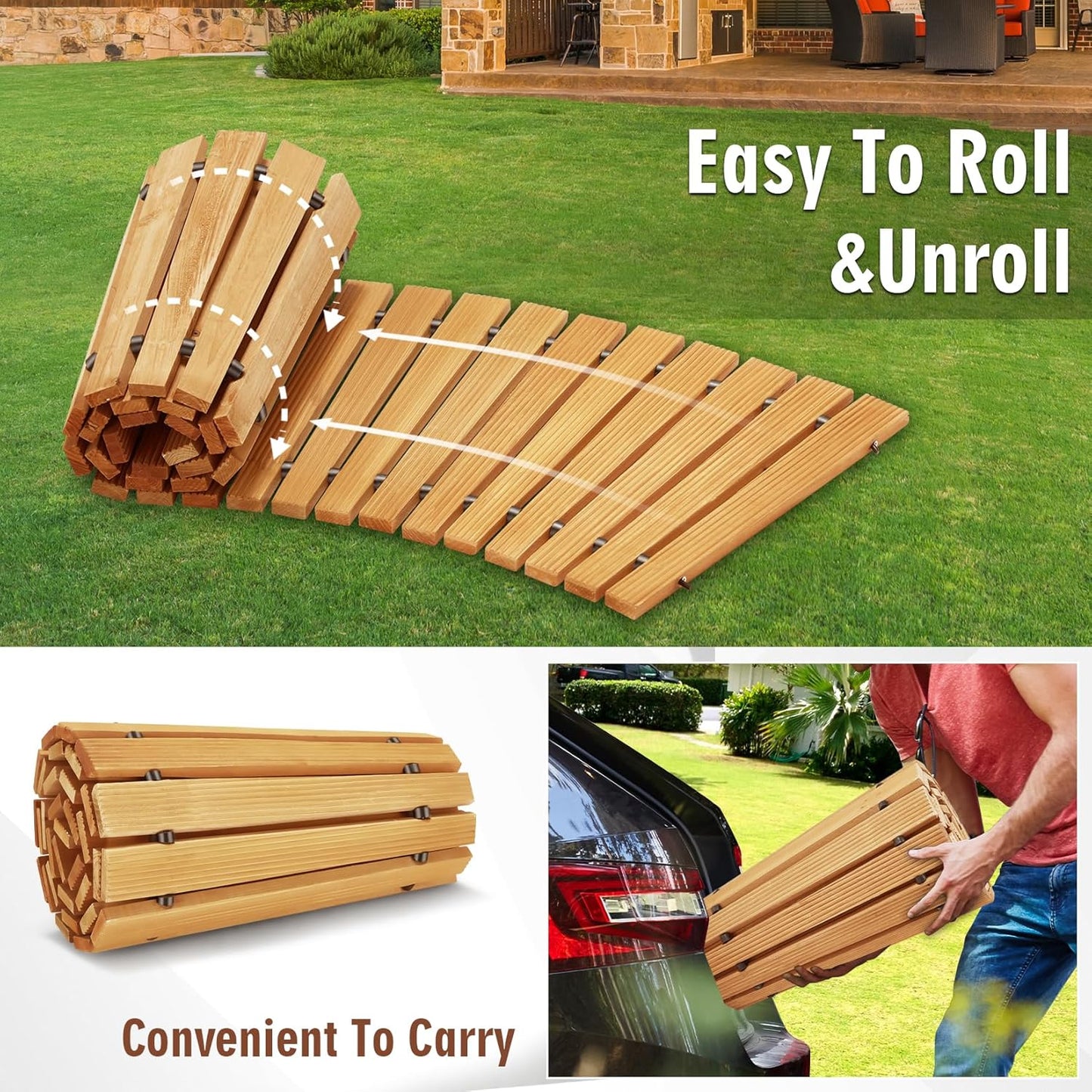 6FT Wooden Garden Pathway,Outdoor Roll Out Decorative Curved Walkway,Weather-Resistant Patio Path,Non-Slip Pavers Boardwalk for Garden, Backyard, Beach, Wedding Party Pathways