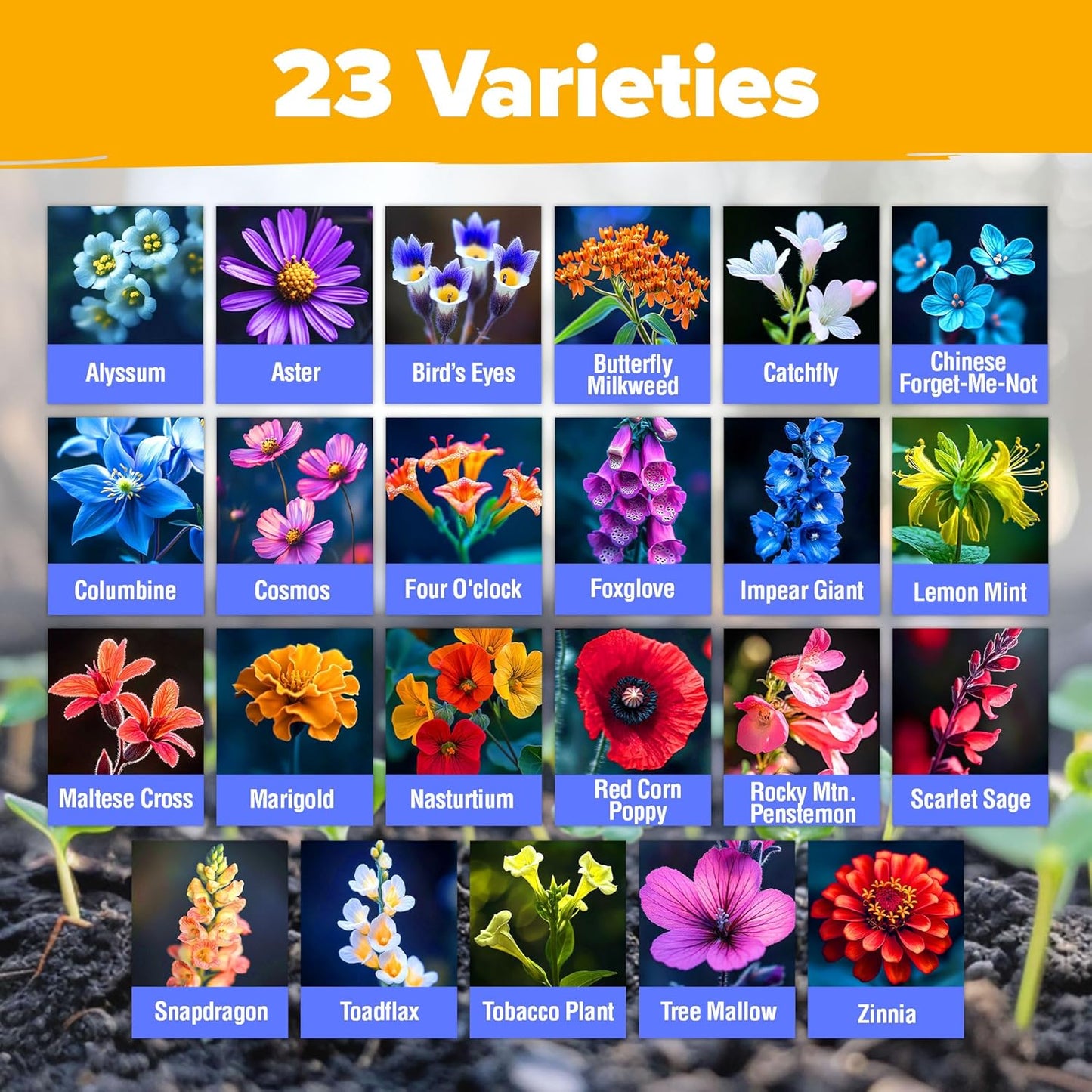 HOME GROWN Premium Wildflower Seeds 89,000+ Count - 23 Non-GMO USA Native Varieties for Bees, Butterflies & Birds - Perennial Wildflower Seed Mix Bulk 2oz - for Full Sun & Shade Gardens