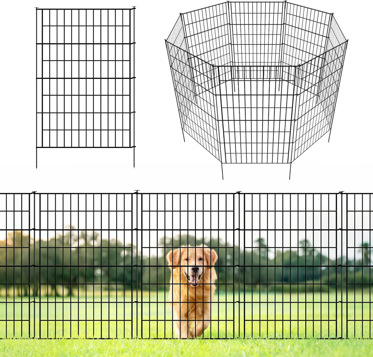 ARIFARO Decorative Garden Fence 5 Panels 40in (H) x 11.5ft (L) No dig Animal Barrier Fencing,Pet Fence Rustproof Metal Wire Panel Border for Dog,Rabbits, and Patio