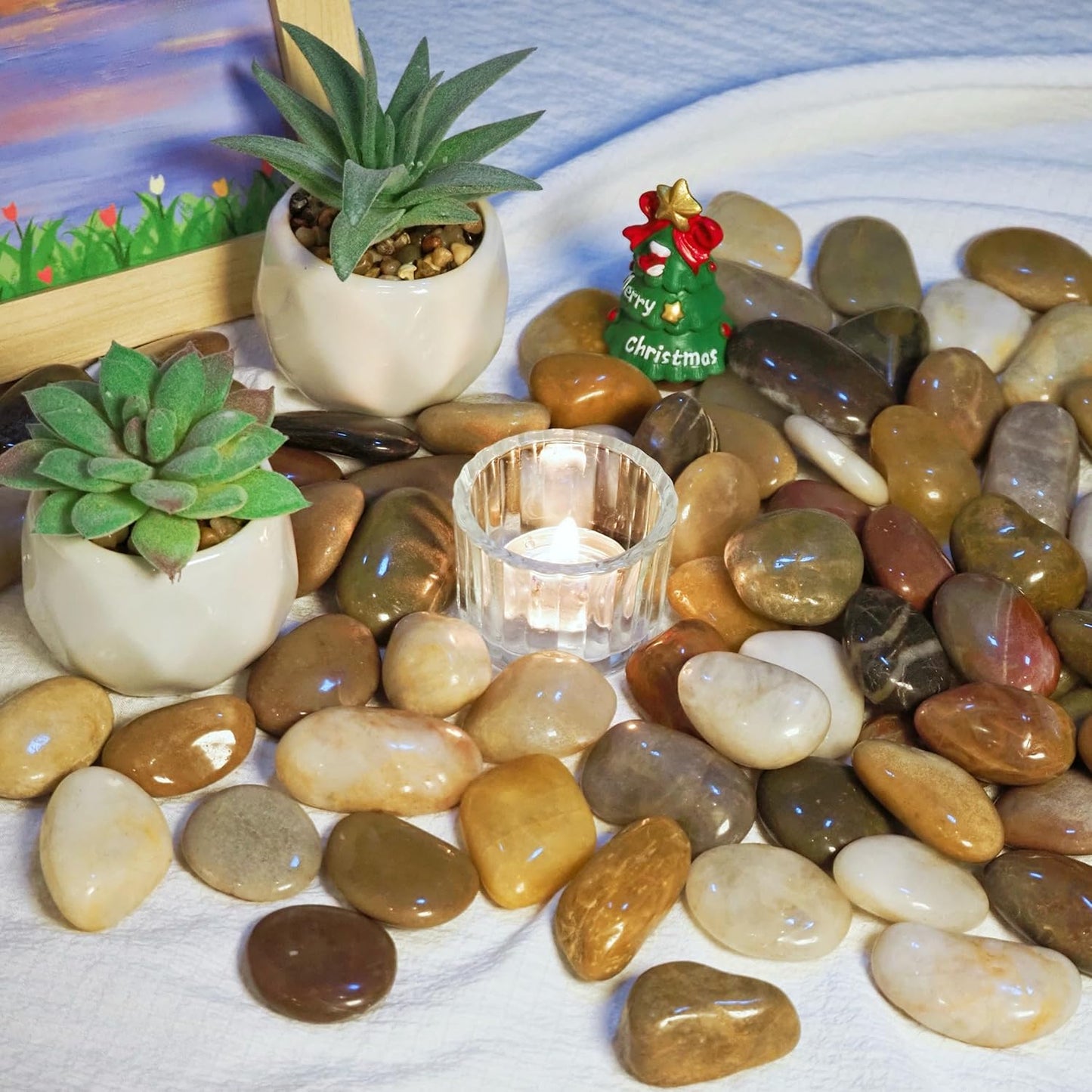 40lbs River Rocks, 1-2Inch Decorative Ornamental Natural Pebbles for Garden Couryard Landscaping Stones, Gravel Filler for Fish Tank,Vases,Home Decor,Aquariums,Animal Habitat, Mixed Color