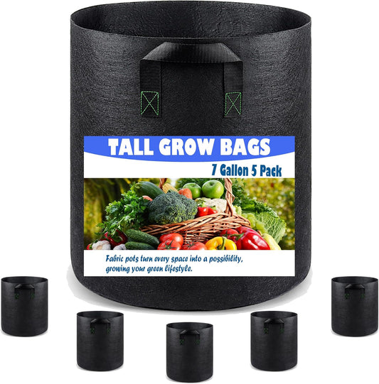 7 Gallon 5 Pack Grow Bags, Heavy Duty Nonwoven Aeration Fabric Plant Grow Pots for Vegetables