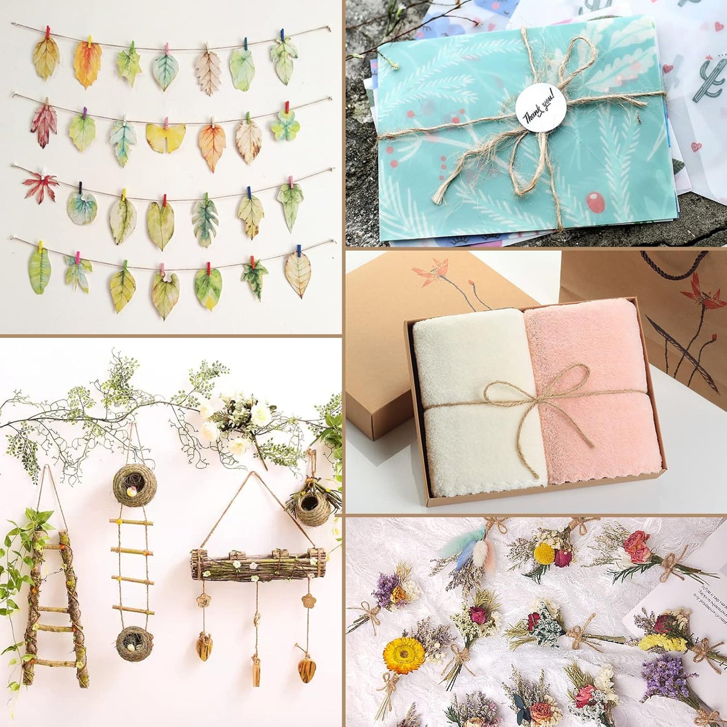 Anvin 984 Feet Cotton Twine Natural Jute Twine Packing Twines Bakers Twine Kraft Twine Wrapping Butchers Baking Arts and Crafts Gardening(Pack of 3, 10 Ply 2mm Thick)