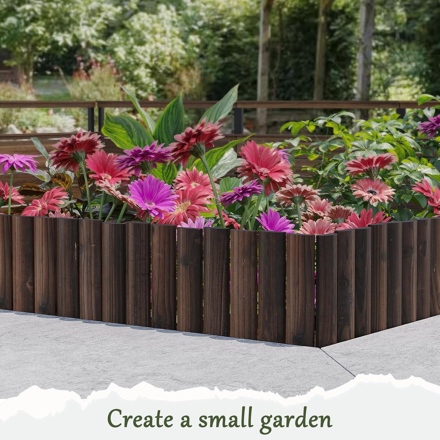 Wood Garden Edging Border Garden Fence Decorative Landscape Border Edging Planting Tree Fence Yard Patio Path Edging Landscape Edging Flower Bed Fences-11.8" H x 47.2" L (2PACK 8FT Total Length)