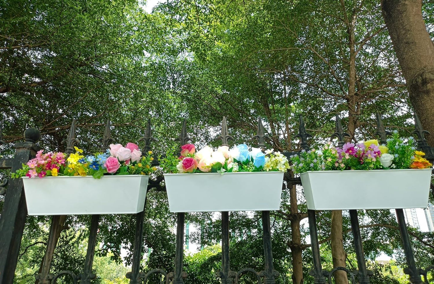 3 Pcs Large Hanging Flower Pots for Railing or Fence 16 Inch Railing Planter Box for Any Balcony Porch or Deck Countryside Style Window Planter Boxes Are Perfect to Herbs & Flowers (White-5pcs)