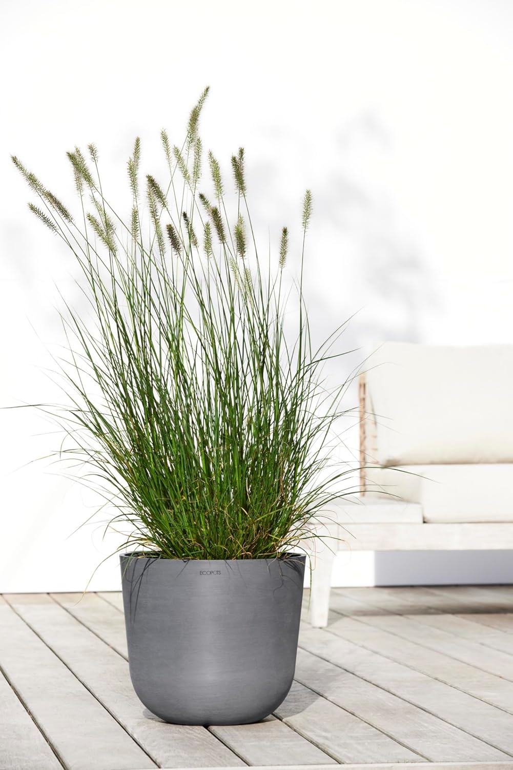 Ecopots Oslo Durable Modern Round Indoor/Outdoor Recycled-Based Composite Flower Pot Planter, Grey, 14"