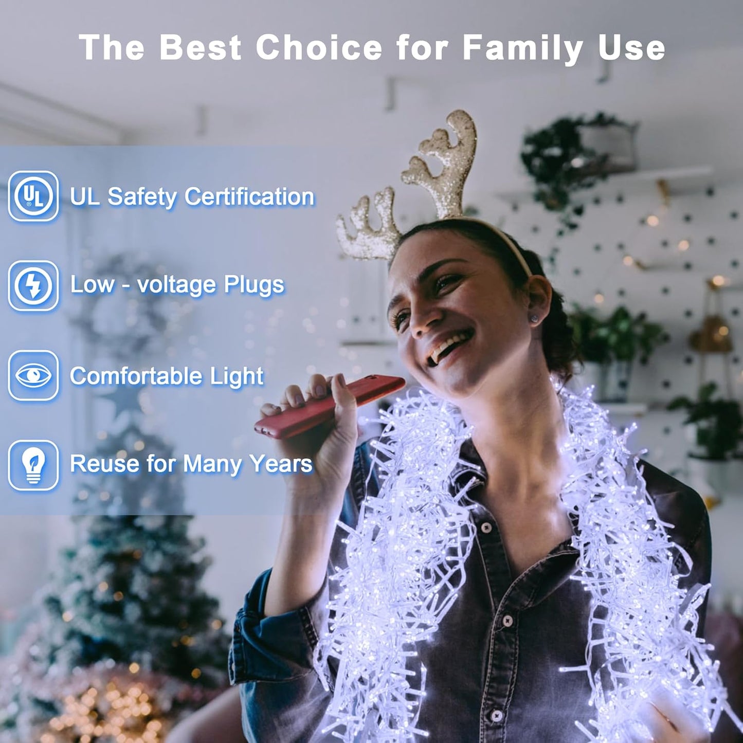 180 LED 59ft Christmas String Lights Indoor Outdoor, 8 Modes Christmas Fairy Lights with Timer & Momory, IP44 Waterproof Christmas Tree Lights for Xmas Patio Yard Fence Balcony Garden (Cool White)