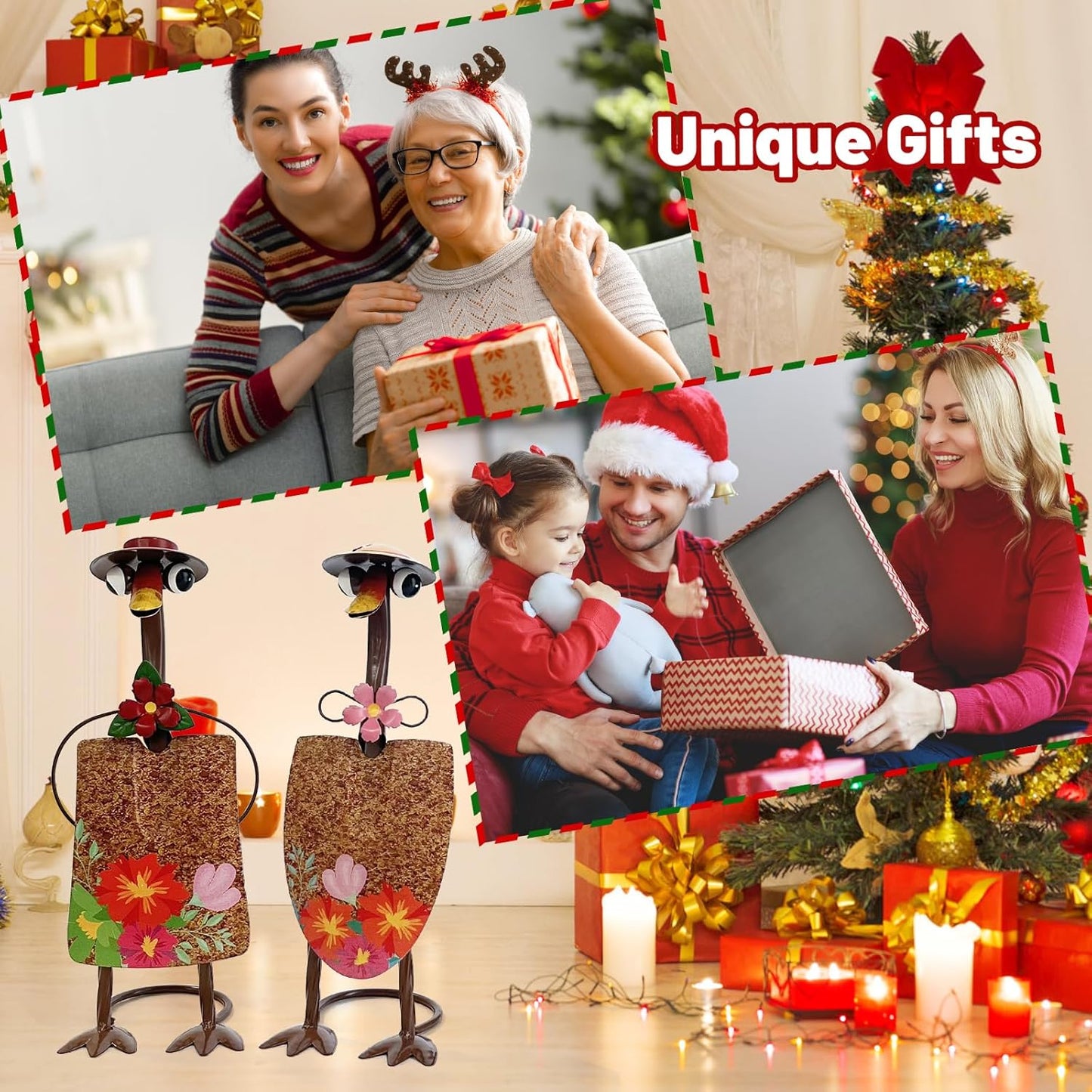 HONGLAND Duck Metal Yard Art - Duck Couple Garden Decor, Shovel Ornaments Outdoor Statue - 2 Pack Farmhouse Patio Balcony Gardening Gifts for Women