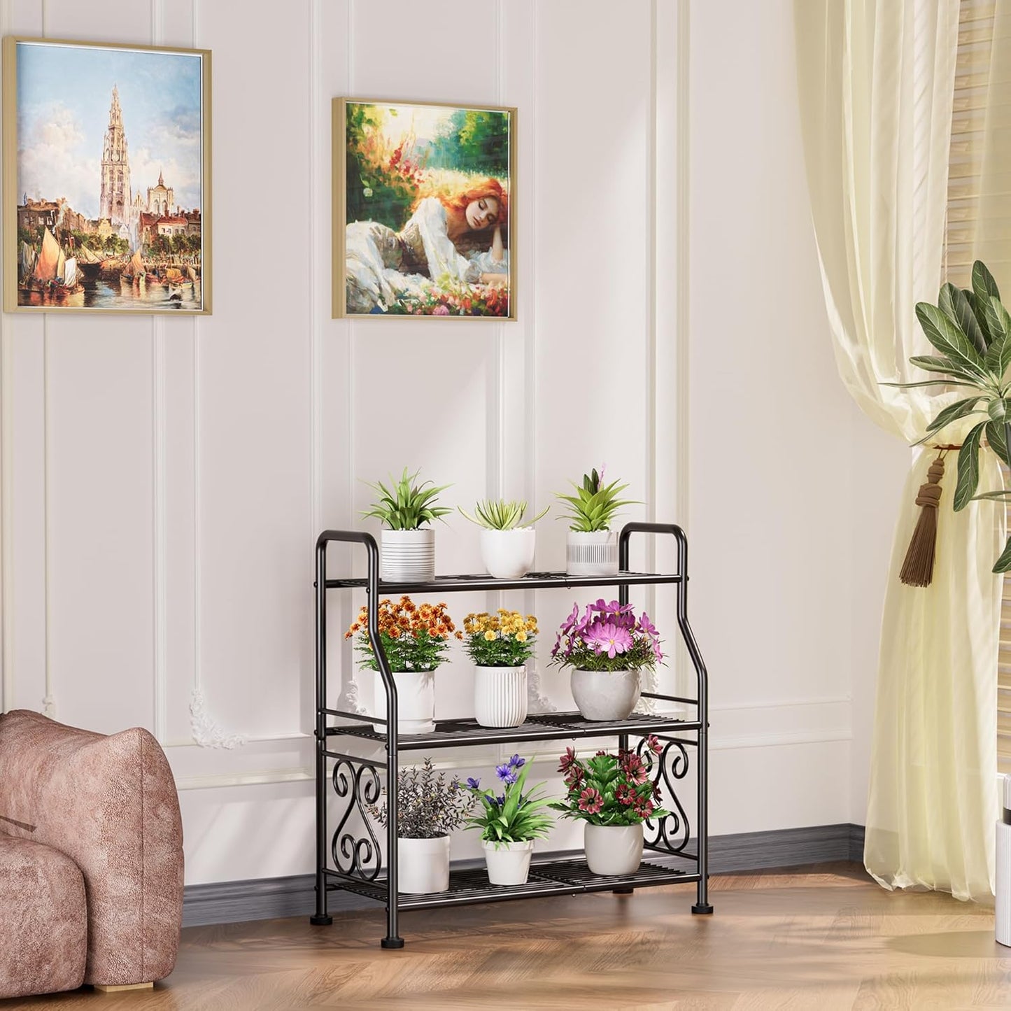 GIOTORENT Plant Stand Outdoor Indoor 3 Tier Metal Waterproof - 29.1" Plant Shelf for Patio, Balcony, Living Room, Large Capacity Tiered Plant Rack, Black