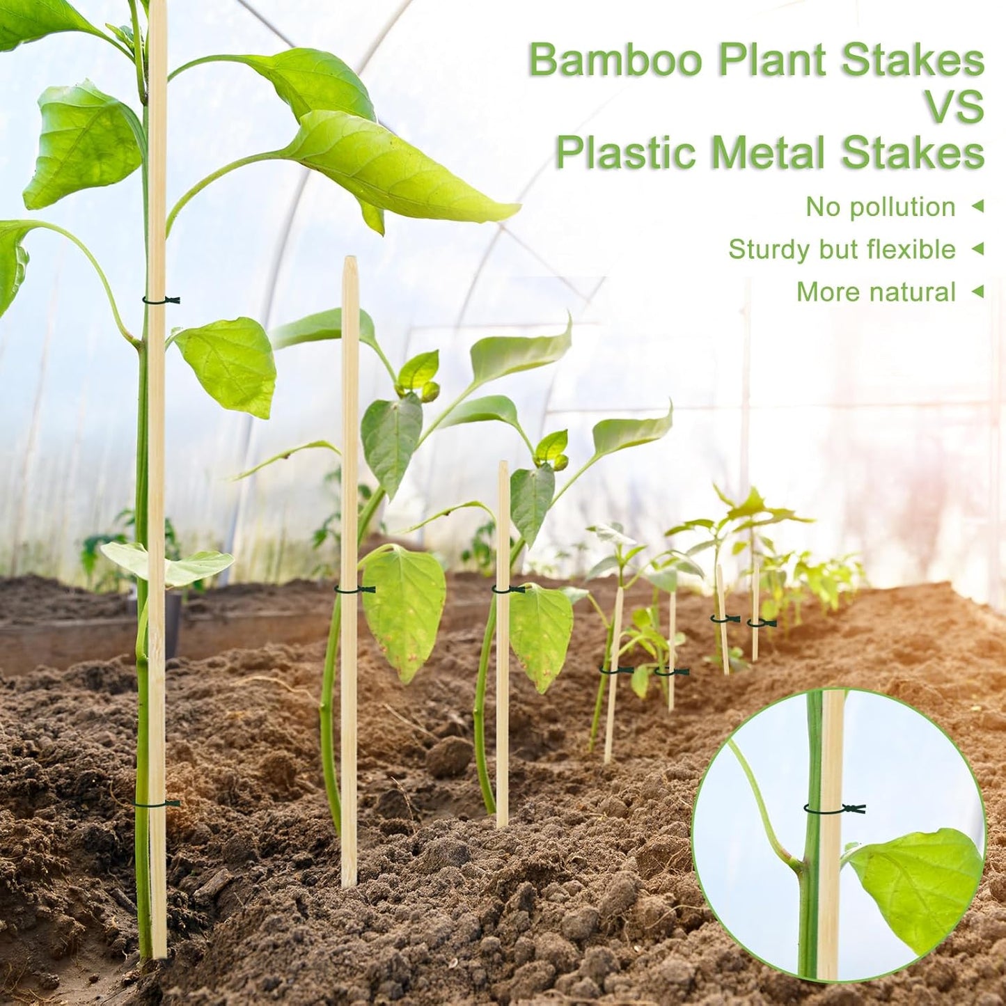 40 PCS Bamboo Plant Stakes 18 Inch, Wood Plant Support for Gardening for Potted Floral Plant, Indoor Wooden Sign Posting Garden Stick, Crafts Sticks with 40 PCS Wires(4")