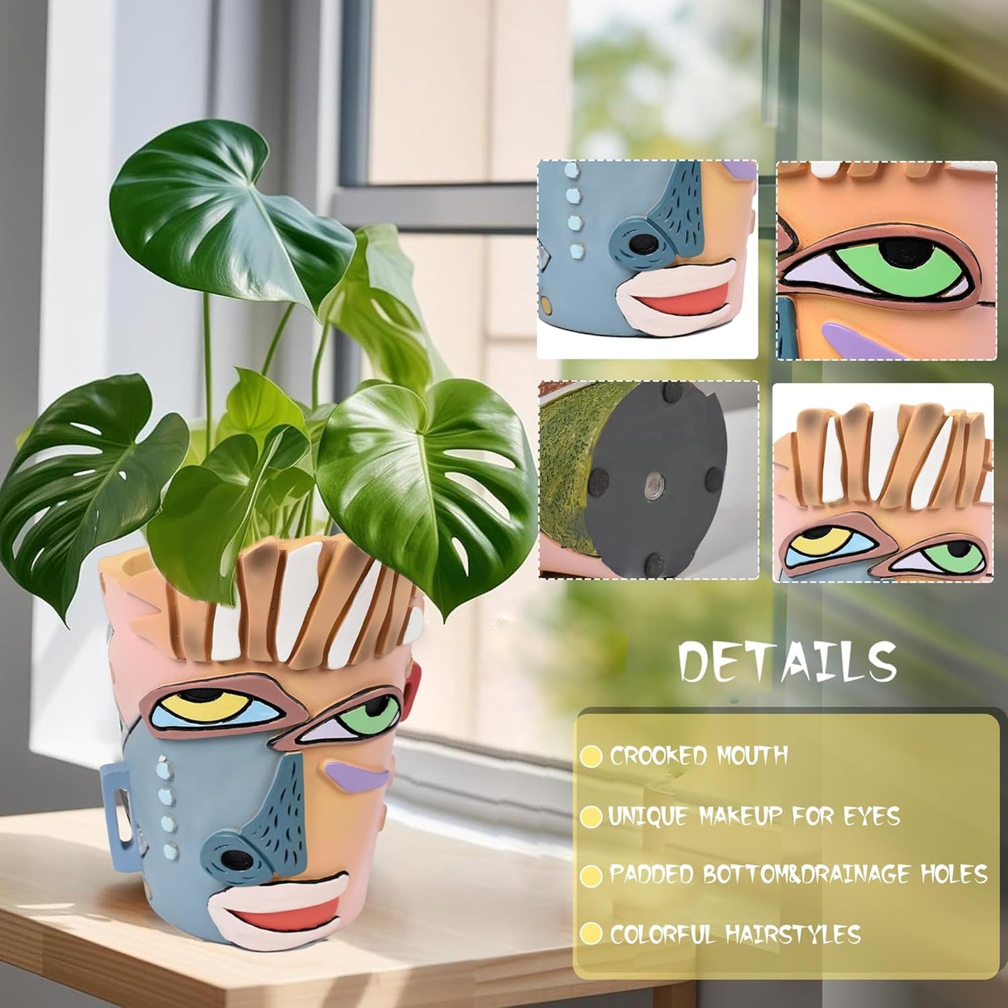 Abstract Face Planters Pots Head,Unique Head Planter for Indoor Plants,Funny Face Flower Pot,Colorful Plant Pots for Outdoor Garden Decor and Home Art Decoration(Modern)