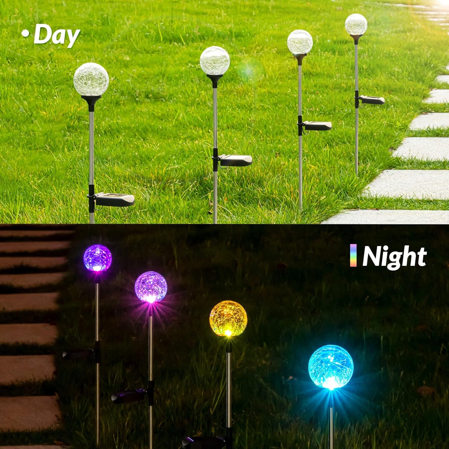 SOLPEX Solar Garden Lights Outdoor 3 Pack, Solar Globe Lights Outdoor Waterproof Decorative for Yard, Multi-Color Changing Garden Spheres Large Waterproof, Cracked Glass Ball LED Lights
