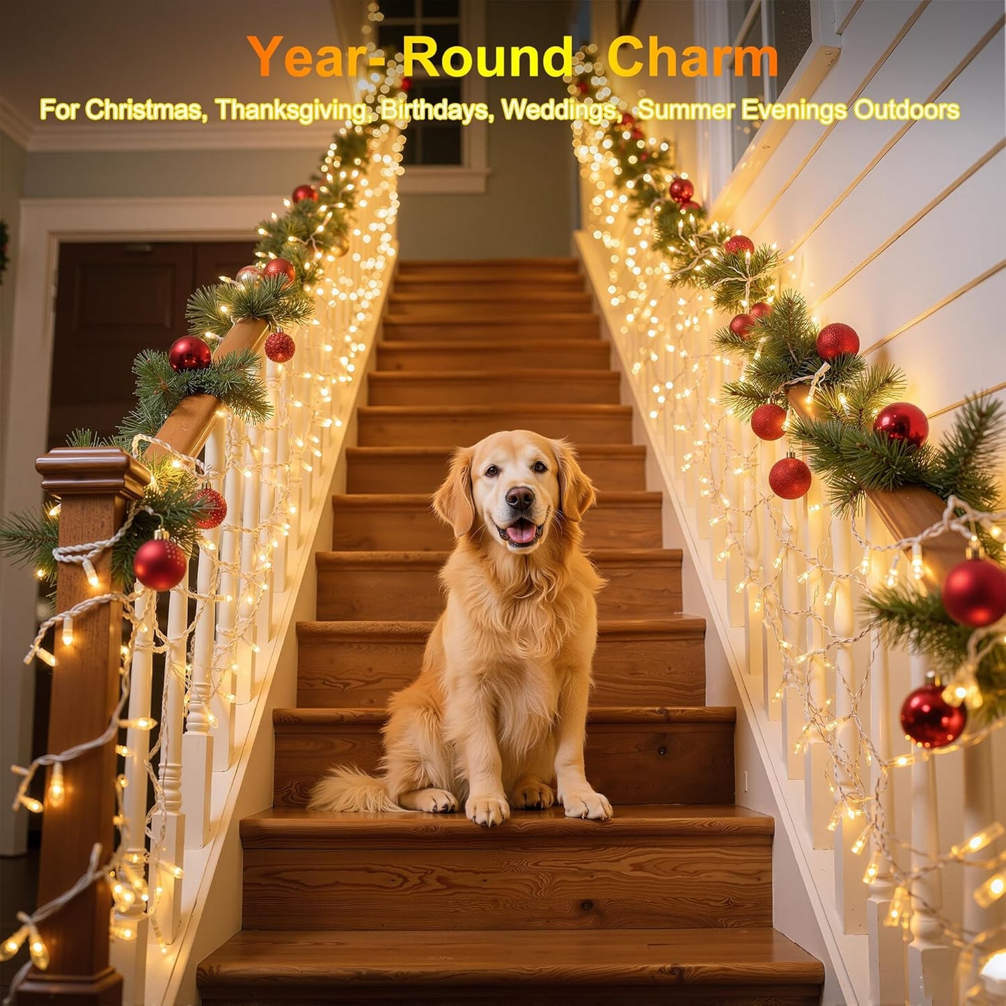 350LED Christmas Lights Indoor Outdoor, 90ft 12 Modes Warm White LED String Lights with Timer Dimmable, Waterproof Tree Lights for Xmas Patio Yard Fence Bedroom Wedding Garden Decor Warm White