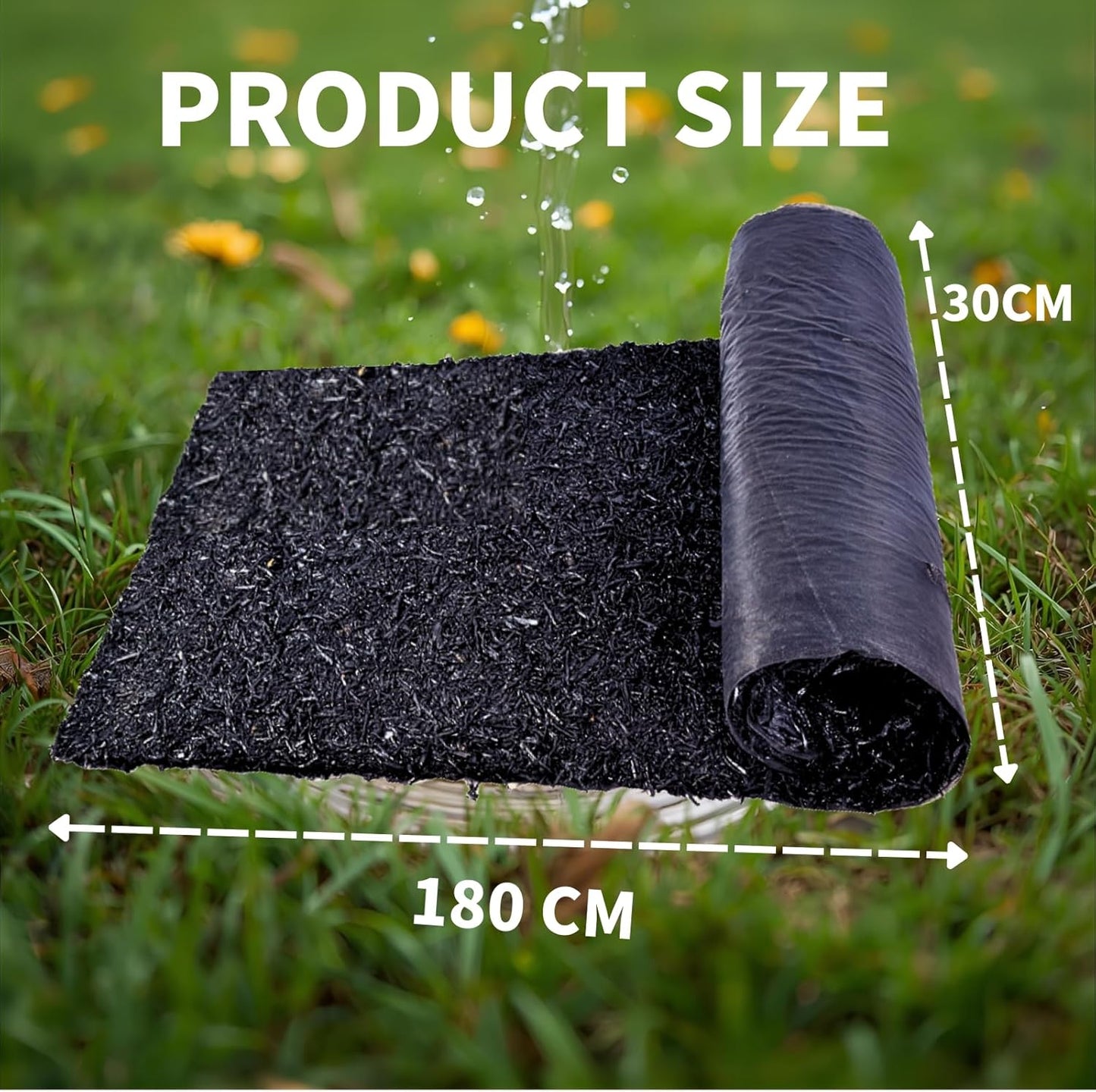 6ft x 2ft Recycled Rubber Mulch Mat, Narrow Rubber Garden Strip for Landscaping, Tree Rings, Pathway Edging, Weed Barrier, Eco-Friendly Ground Cover, Easy to Cut & Install