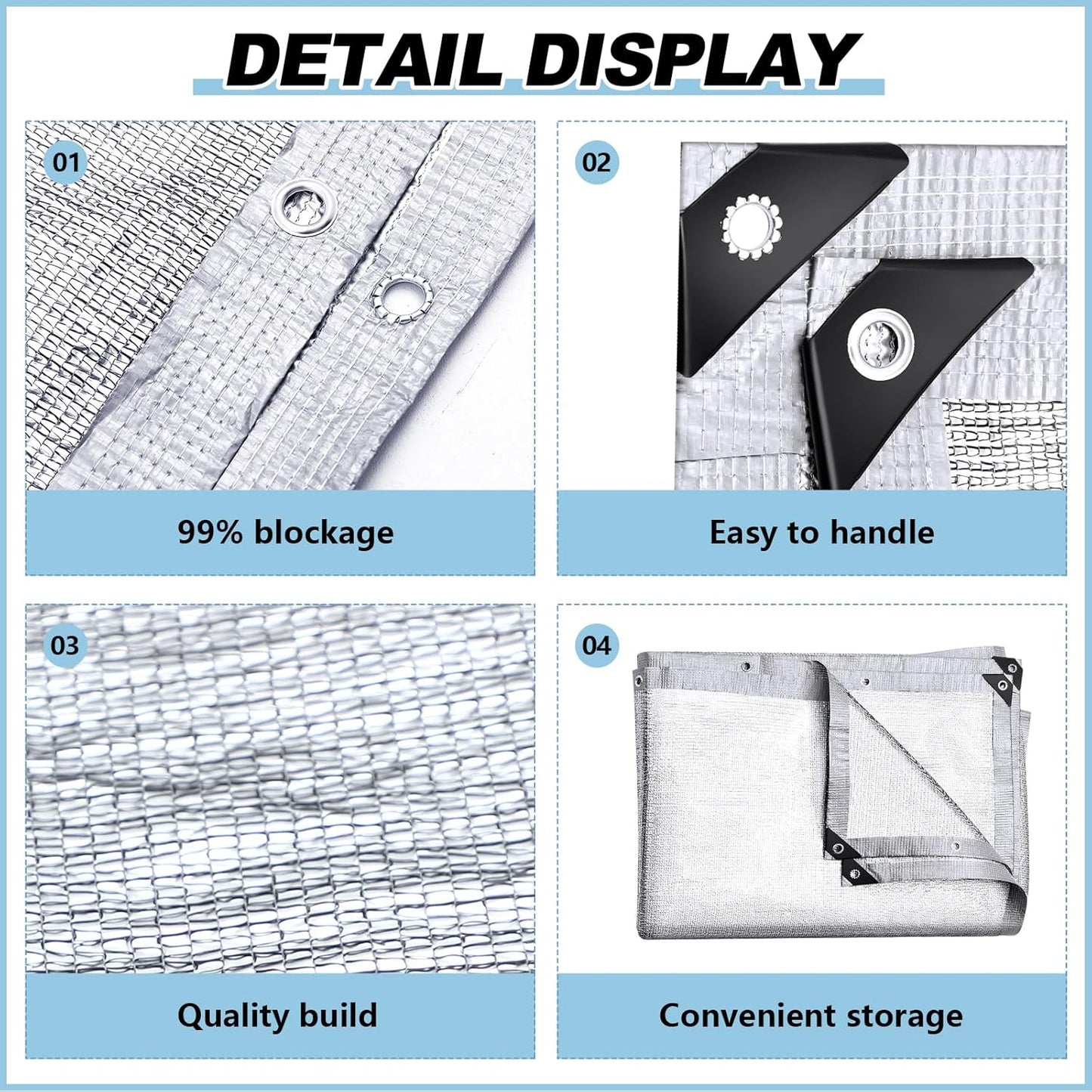 99% Aluminet Shade Cloth Reflective Tarp 10 x 10 ft Aluminium Cloth Porch Privacy Screen with Grommets for Car Garden Pergola Patio Sun Shade Kennel Cover Durable Mesh Canopy Cover Easy Setup