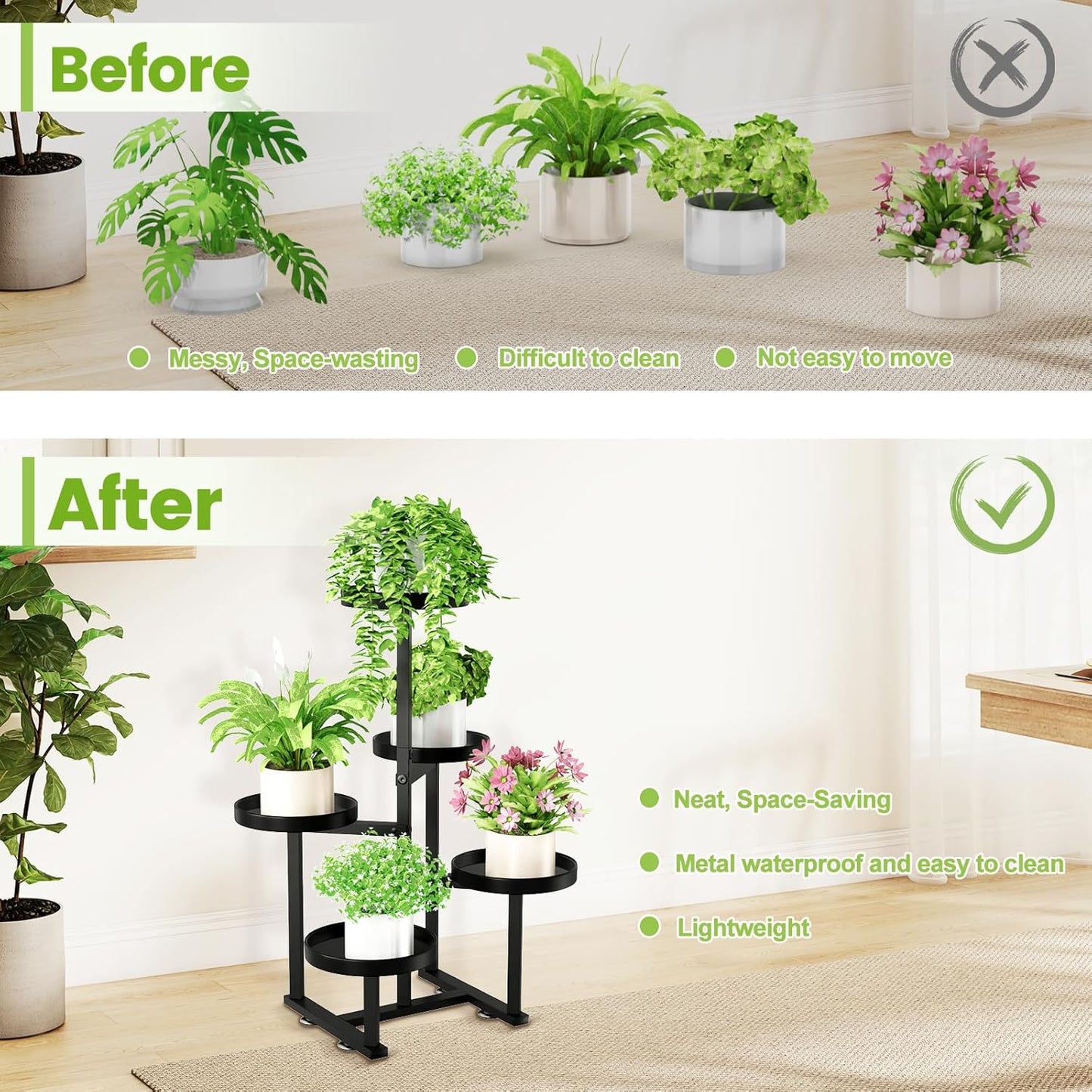 5 Tier Metal Plant Stand Indoor, Tiered Corner Plant Holders for Multiple Plants, 27 Inch Tall Flower Pot Holde Display Stand for Patio Garden Living Room Balcony Bedroom, Black