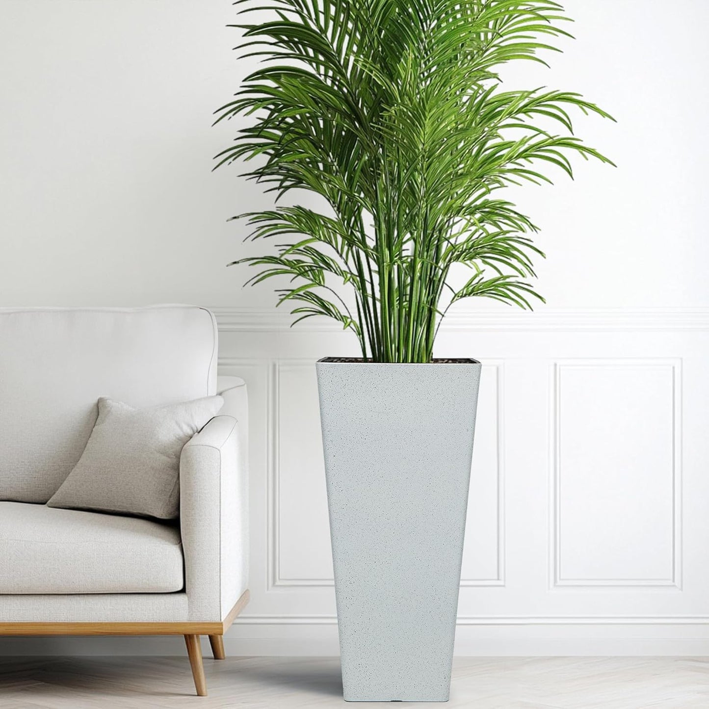 28" Tall Planters for Indoor Outdoor Plants, Set of 2 Large Tapered Flower Pots, Modern Plant Containers for Patio, Garden, Porch, Balcony or Home Decor, White Terrazzo, Durable & UV-Resistant