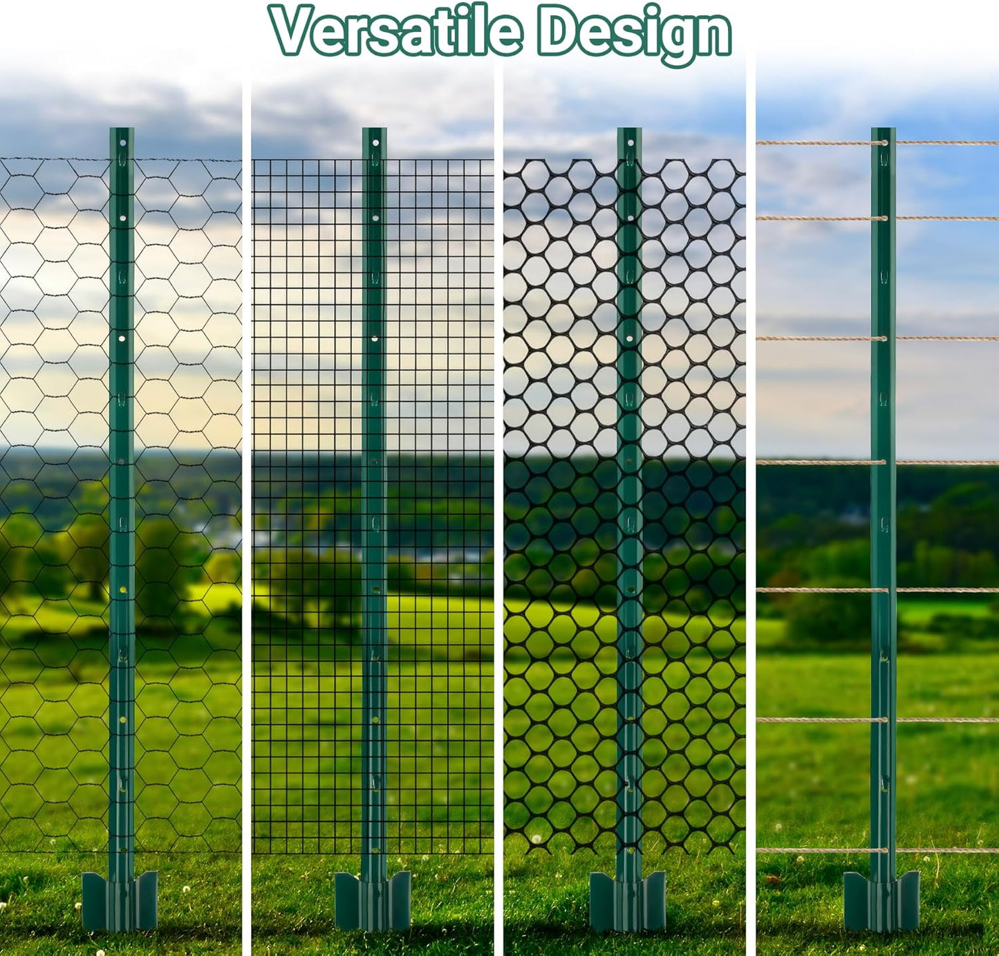 Fence Posts 4 Ft - 8 Pack, Heavy Duty Metal Fence Post, No Dig U Post for Farm, Garden, Orchard and Outdoor Wire Fencing (Green)