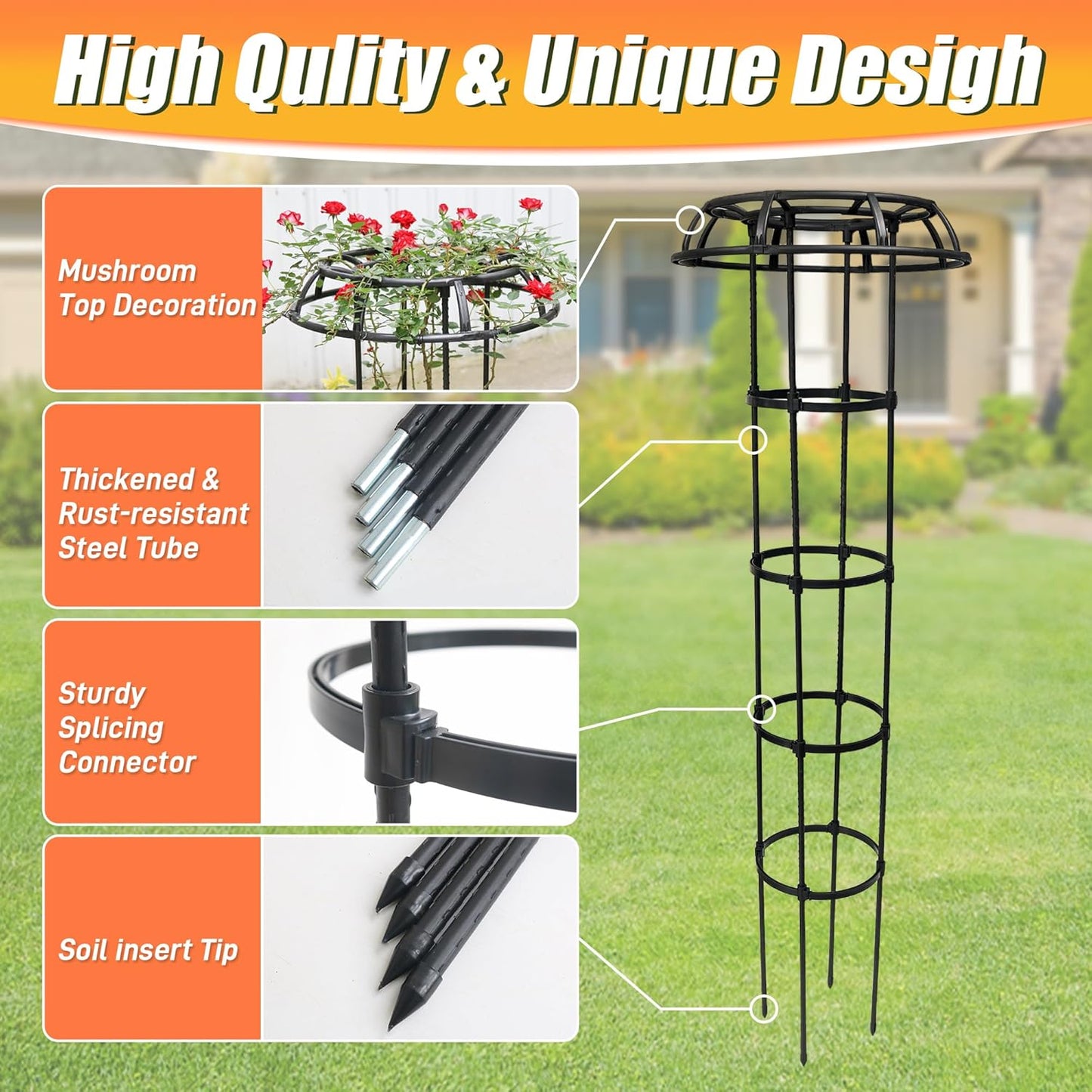 65 Inch Garden Trellis for Climbing Plants Outdoor, Mushroom Top Trellis for Potted Plants, Vines, Roses, Clematis, and Vegetables, Plant Trellis Support 1 Pack