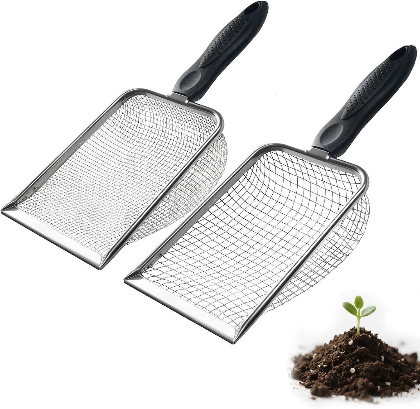 2 PCS 2-in-1 Gardening Soil Sifter Set with 3.8/5mm Mesh, Garden Sieve & Shovel Sifter Screen Potting Scoop for Sand, Dirt, Rock Compost, Stainless Steel & Ergonomic Handle