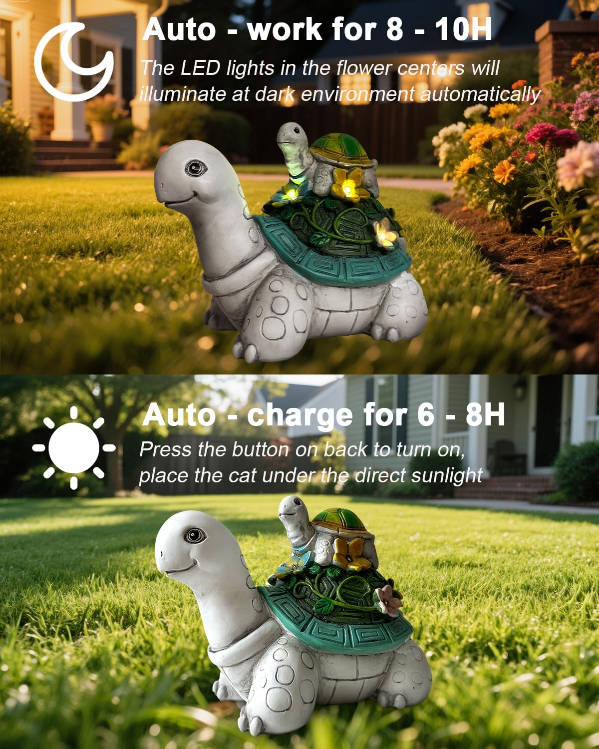 Solar Garden Lights Outdoor Statues – 2 Turtle Figurines with 7 LED Lights, Cute Lawn Ornaments for Yard, Patio, Porch, Balcony – Waterproof Solar Turtle Garden Decor for Outside