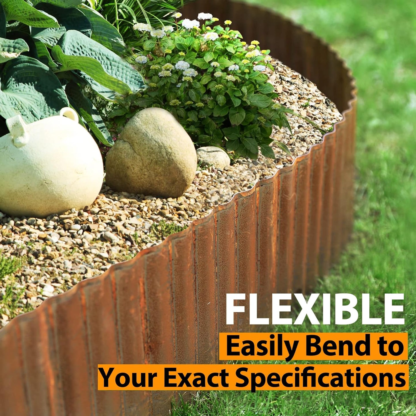 Worth Pre-Rusted Wide-Corrugated Garden Edging, 10" x20Ft Sturdy Steel Lawn Landscape Edging, Bendable Metal Long Strips of Garden Border for Raised Flower Bed Tree Surrounds