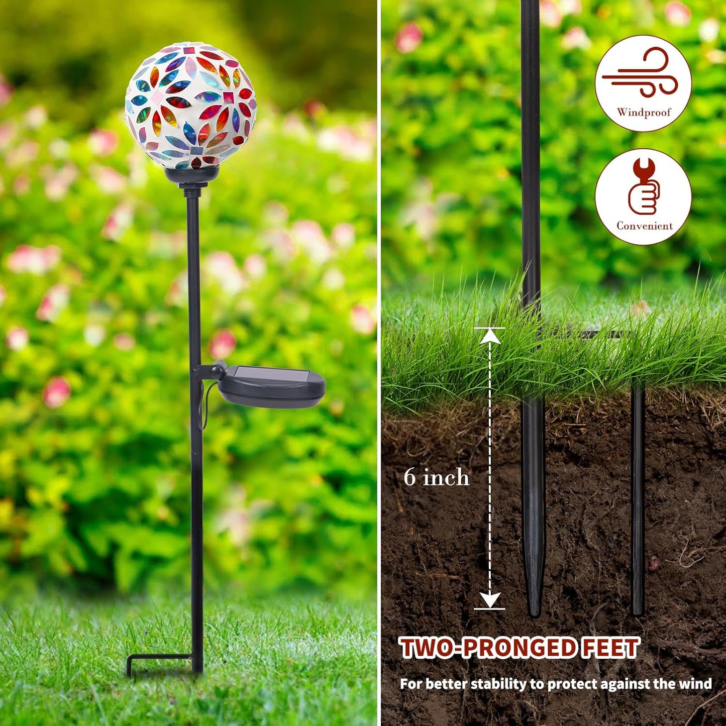 Afirst Solar Lights Outdoor Decorative - Solar Mosaic Garden Stakes Flower Decorative Lights Waterproof for Pathway Yard Lawn Decoration Multi